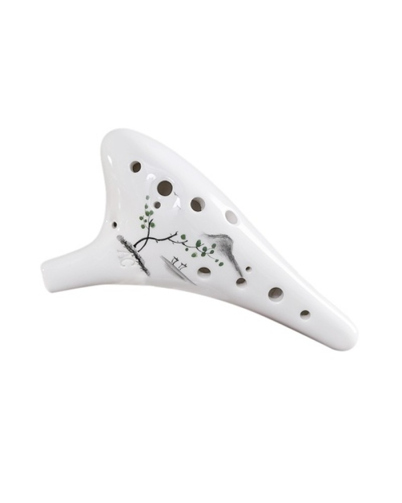 12 Holes Round Head Ceramic Ocarina Alto C Hand Painted Musical Instrument with Lanyard Music Score Protective Bag For Music Lov