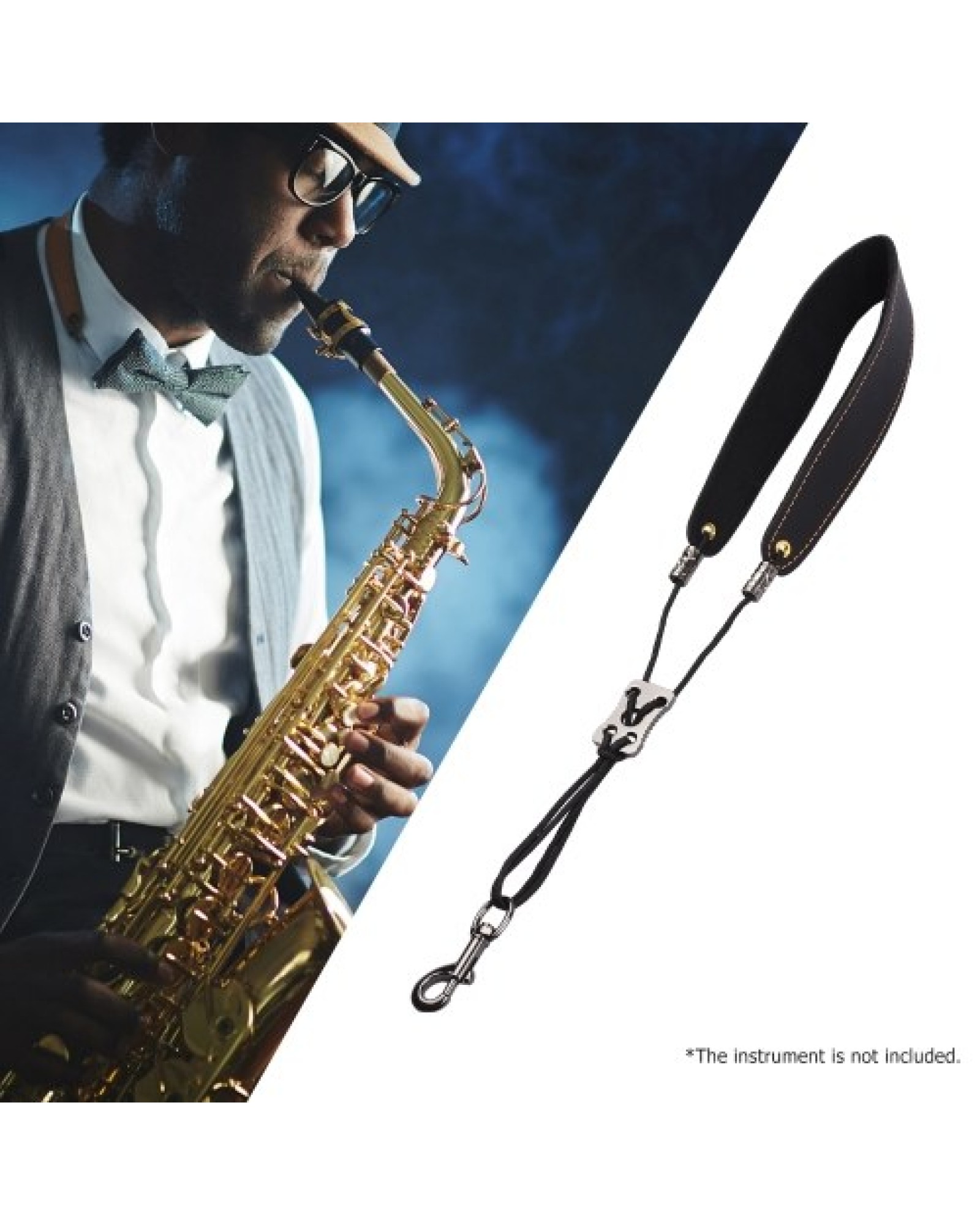 Adjustable Saxophone Neck Strap Soft Leather Padded Sax Strap with Metal Hook for Saxophones Clarinets