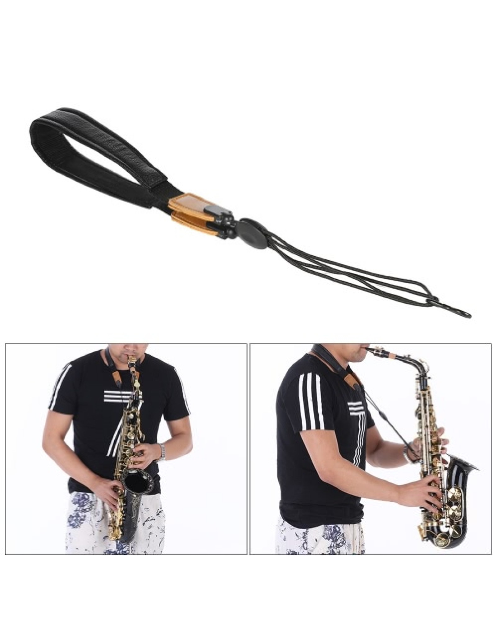 Adjustable Soft Leather Saxophone Sax Neck Strap with EVA Padded Metal Hook