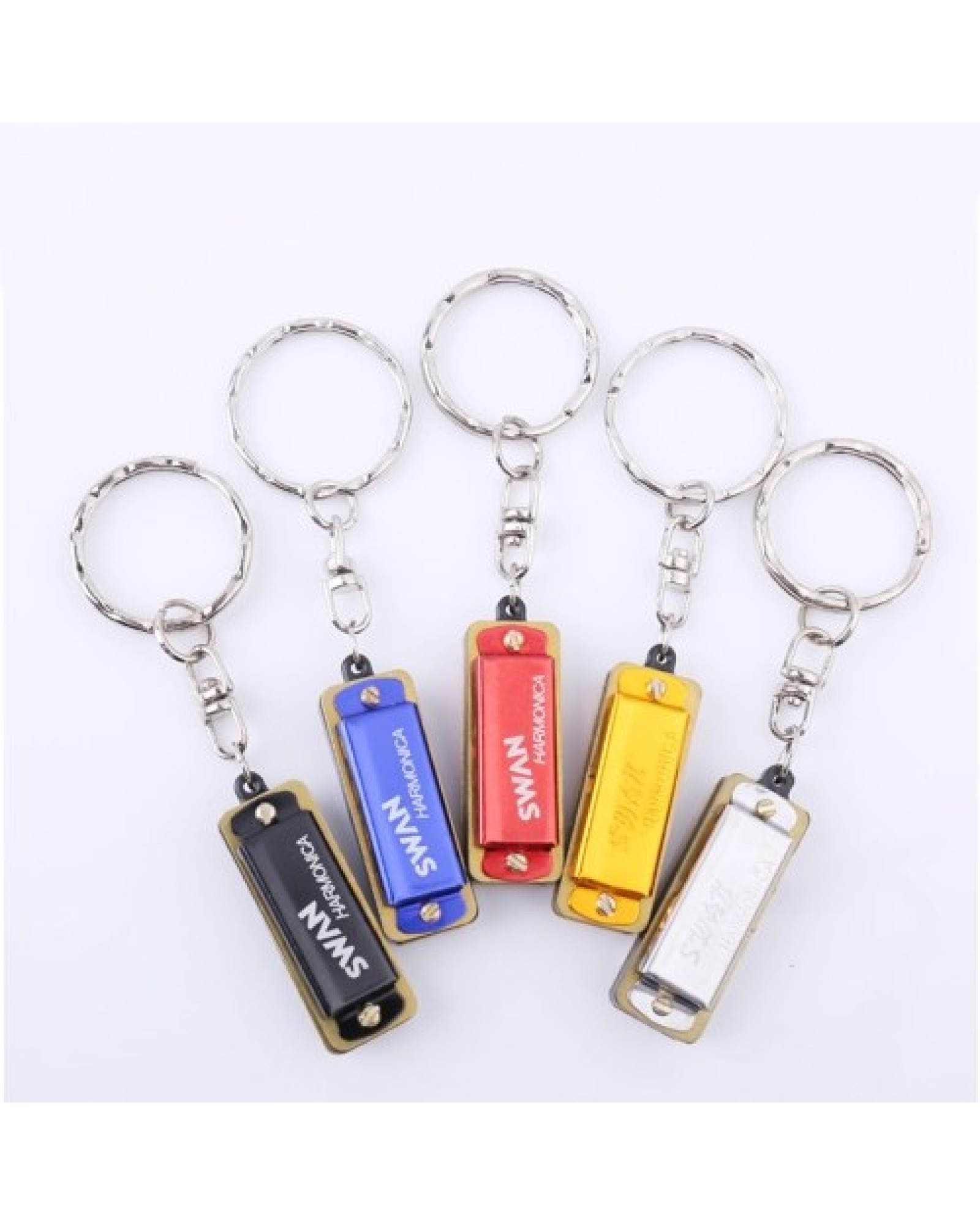 SWAN Keychain Harmonica 4 Holes 8 Tones Key of C Small Harmonica Hanging Decoration Mini Music Instrument for Beginners Students