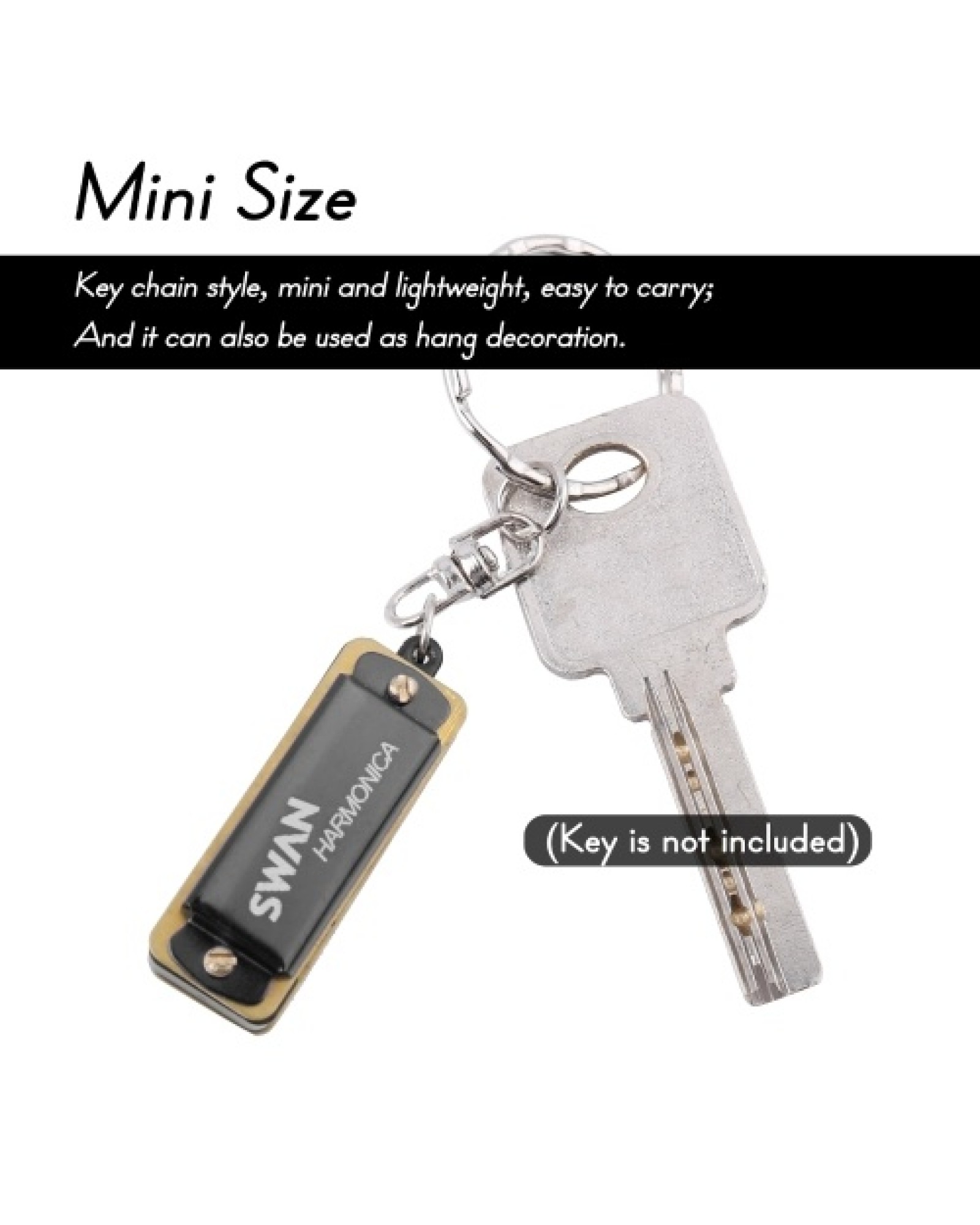 SWAN Keychain Harmonica 4 Holes 8 Tones Key of C Small Harmonica Hanging Decoration Mini Music Instrument for Beginners Students