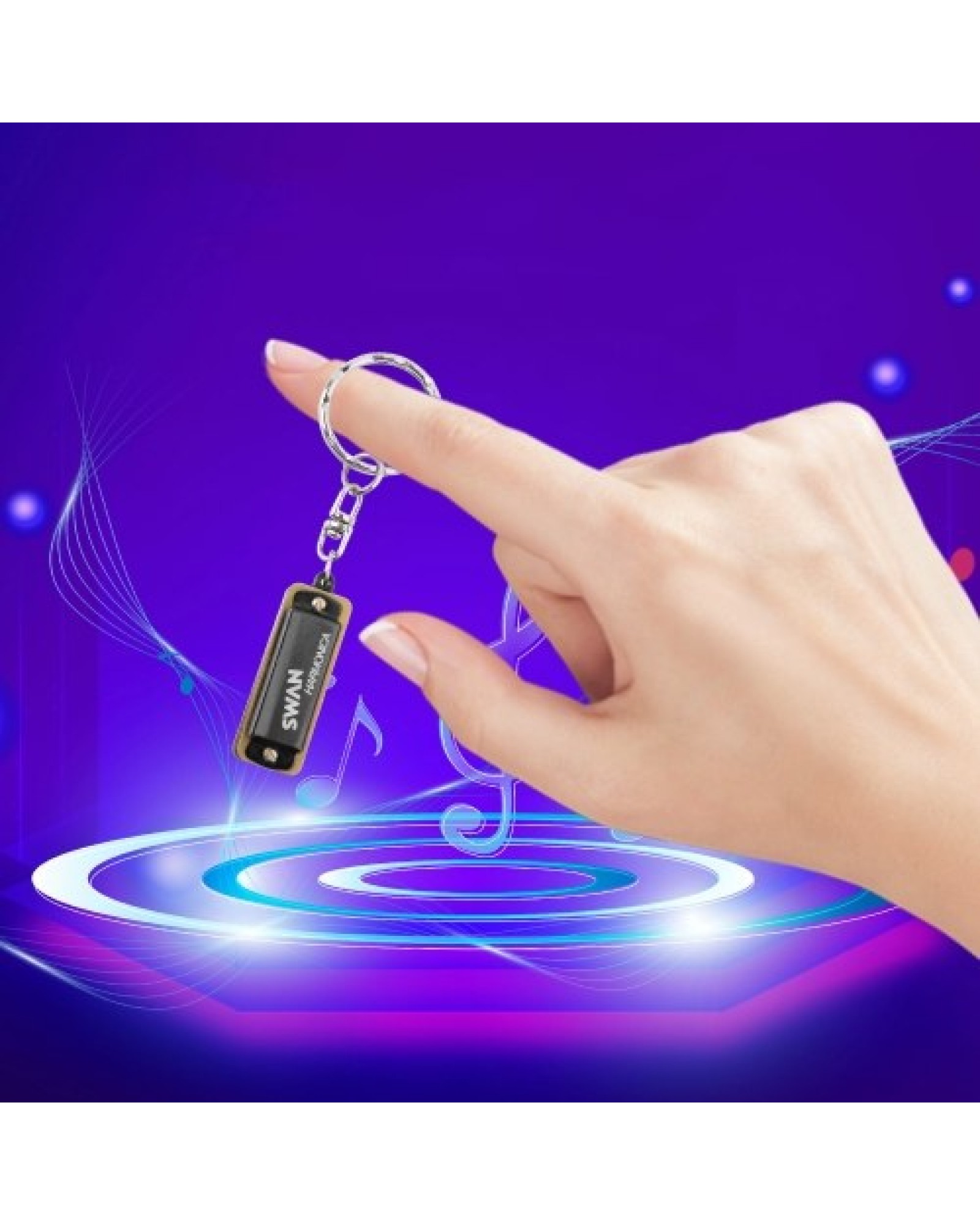 SWAN Keychain Harmonica 4 Holes 8 Tones Key of C Small Harmonica Hanging Decoration Mini Music Instrument for Beginners Students