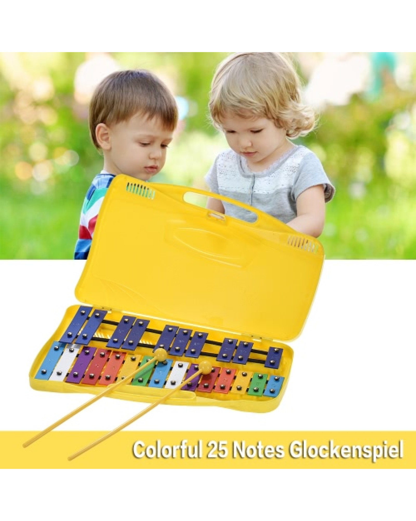 Colorful 25 Notes Glockenspiel Xylophone Percussion Rhythm Musical Educational Teaching Instrument Toy with 2 Mallets Handheld C