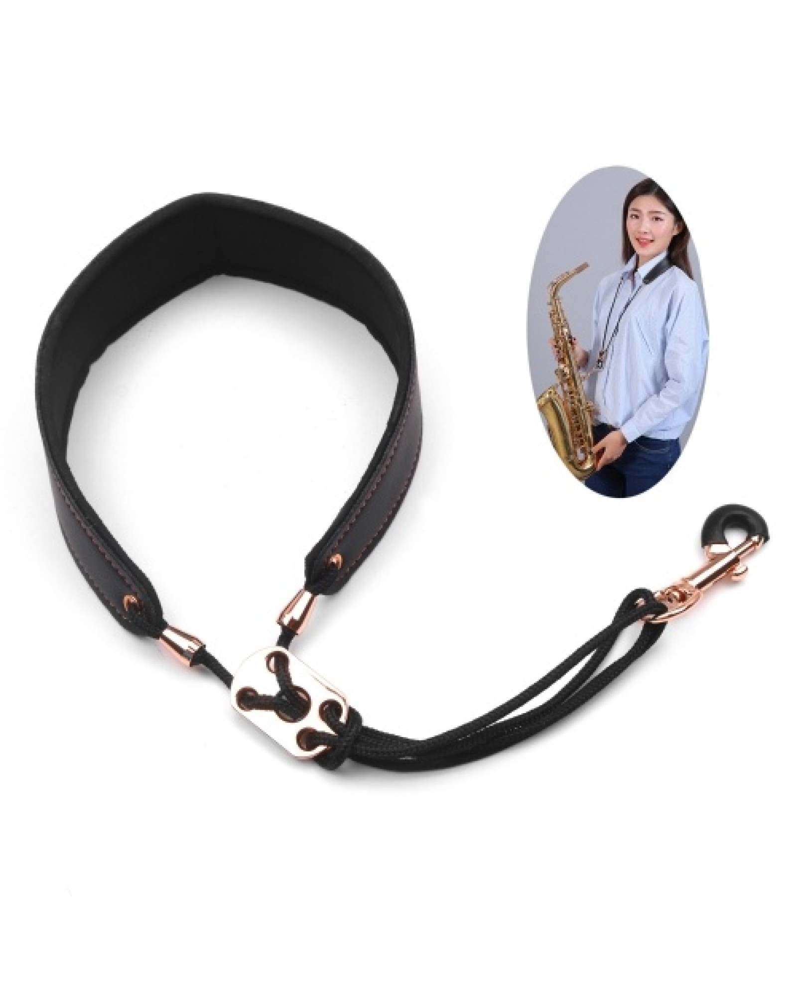 Adjustable Saxophone Neck Strap Leather Sax Strap Metal Hook for Tenor/ Soprano/ Alto Saxophones Clarinet