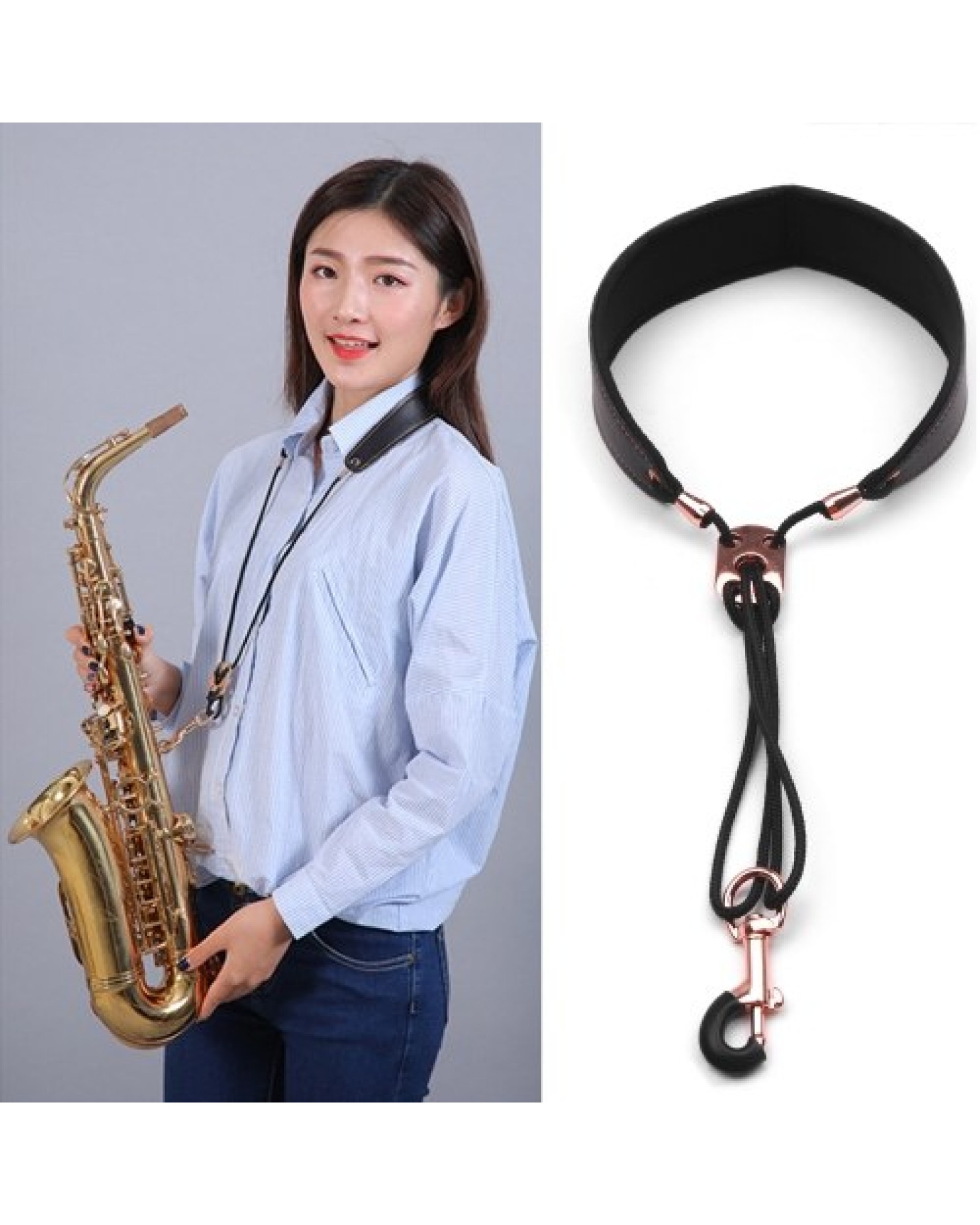 Adjustable Saxophone Neck Strap Leather Sax Strap Metal Hook for Tenor/ Soprano/ Alto Saxophones Clarinet