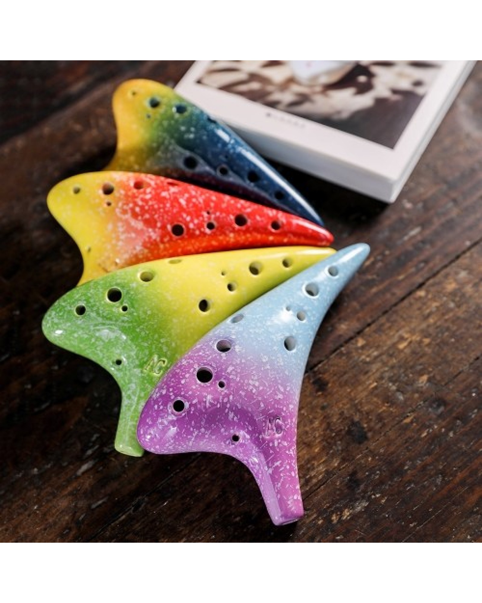 12 Holes Ceramic Ocarina Alto C Starry Style Musical Instrument with Lanyard Music Score Protective Bag For Music Lover and Lear