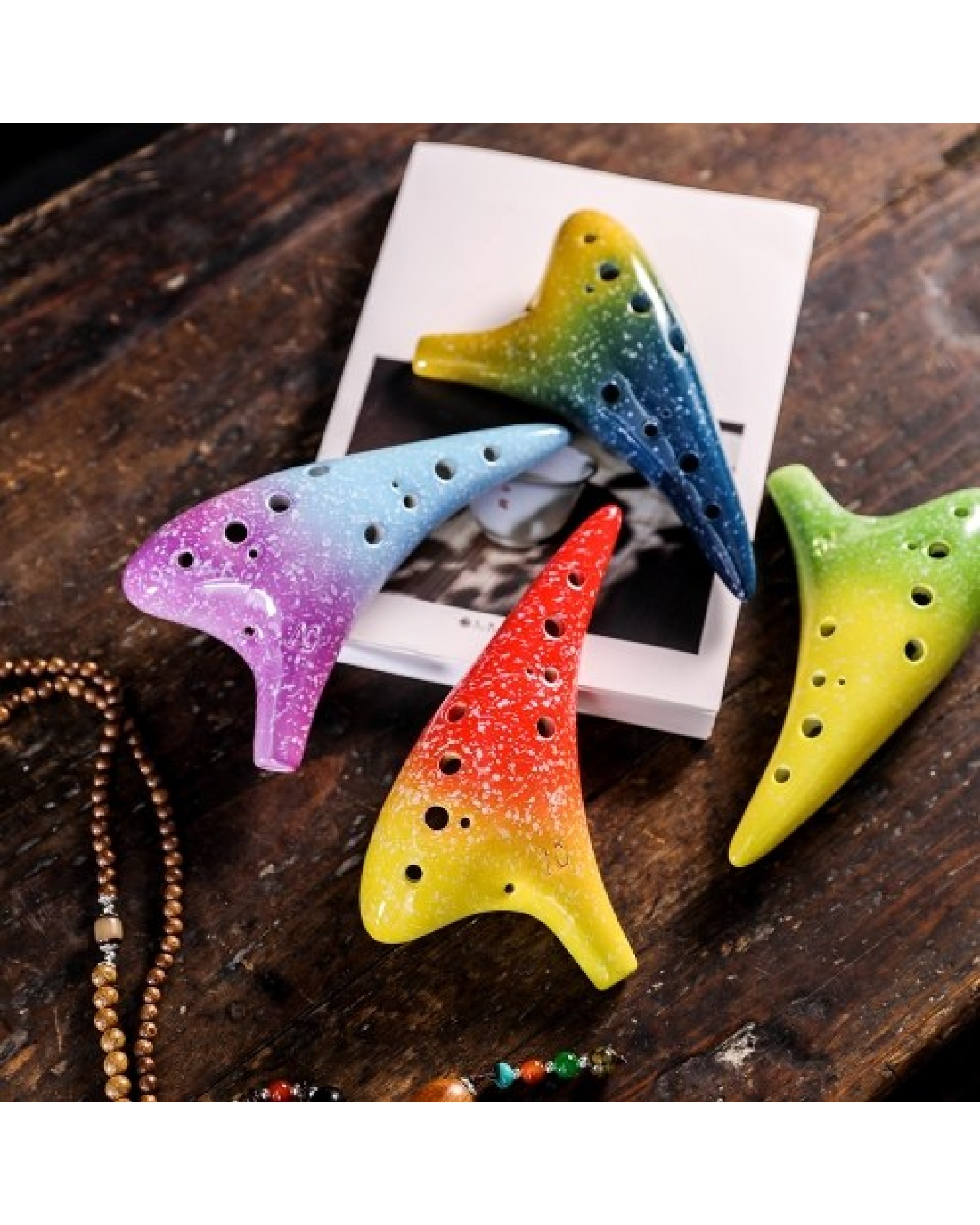 12 Holes Ceramic Ocarina Alto C Starry Style Musical Instrument with Lanyard Music Score Protective Bag For Music Lover and Lear