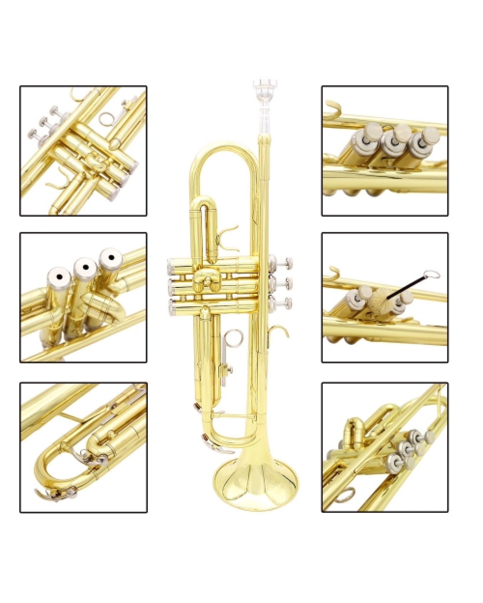 Trumpet Bb B Flat Brass Exquisite with Mouthpiece Cleaning Brush Cloth Gloves Strap
