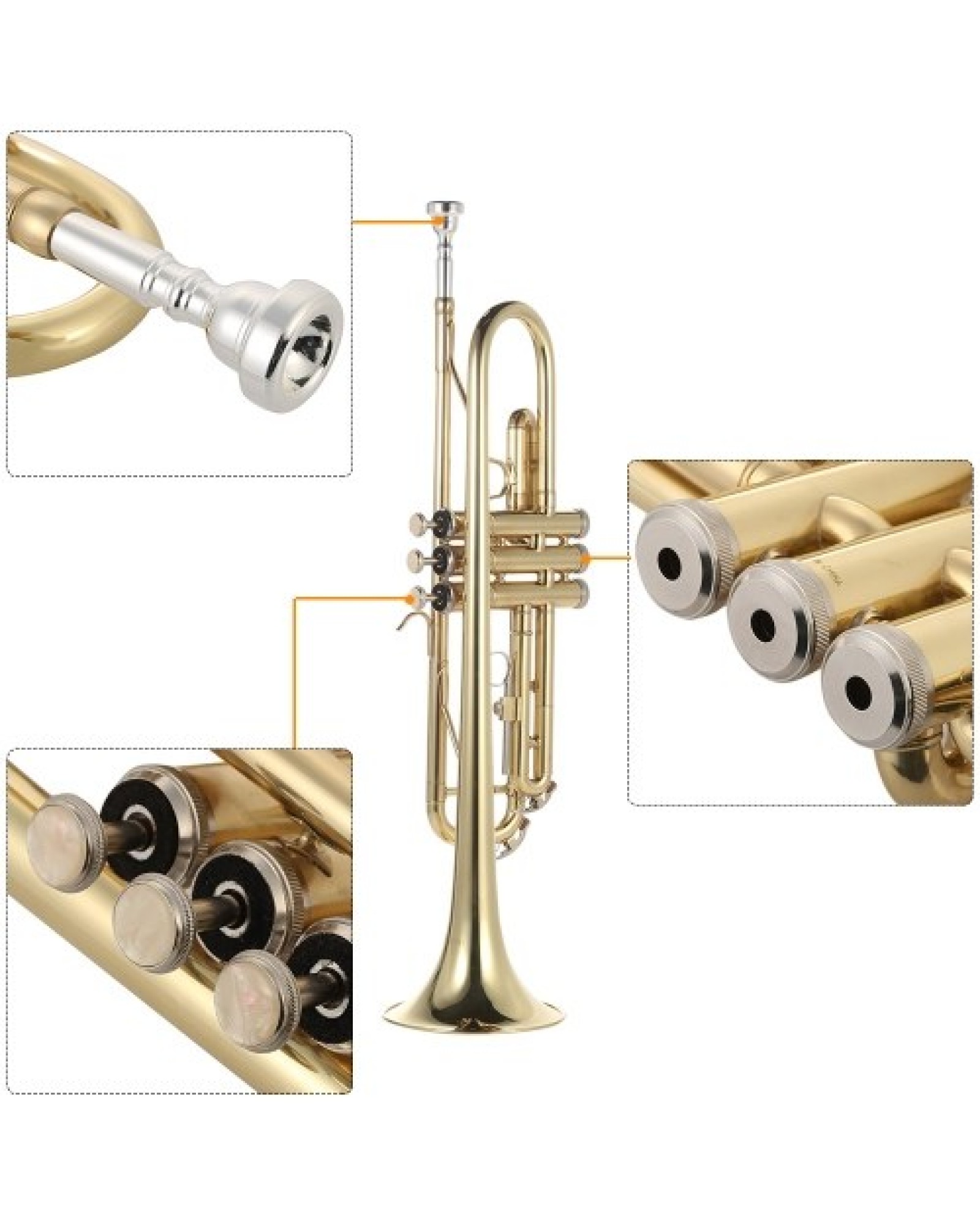 Trumpet Bb Flat Brass Gold-painted Exquisite Durable Musical Instrument