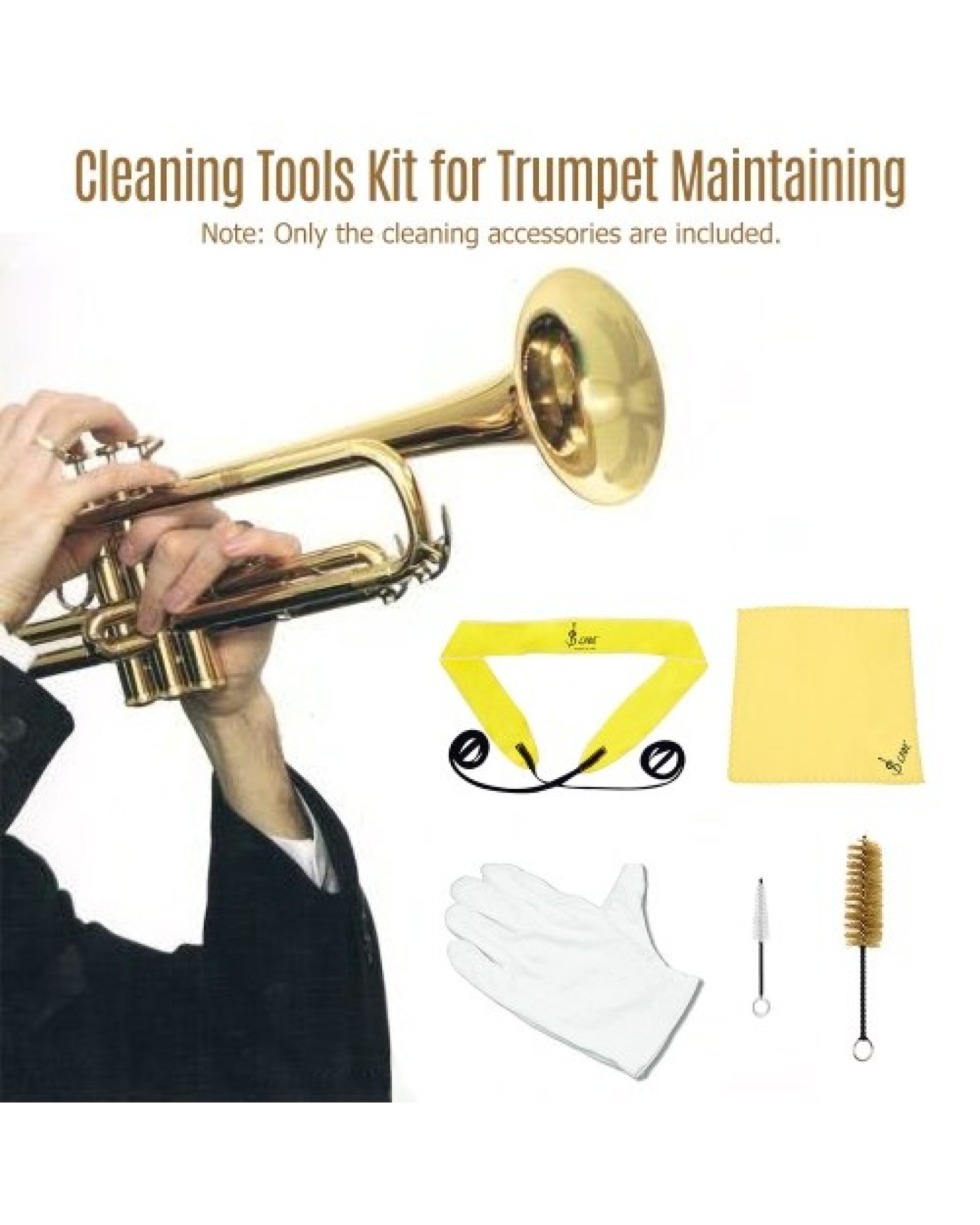 Trumpet Cleaning Tools Kit with Through Cloth Cleaning Cloth Brush Gloves