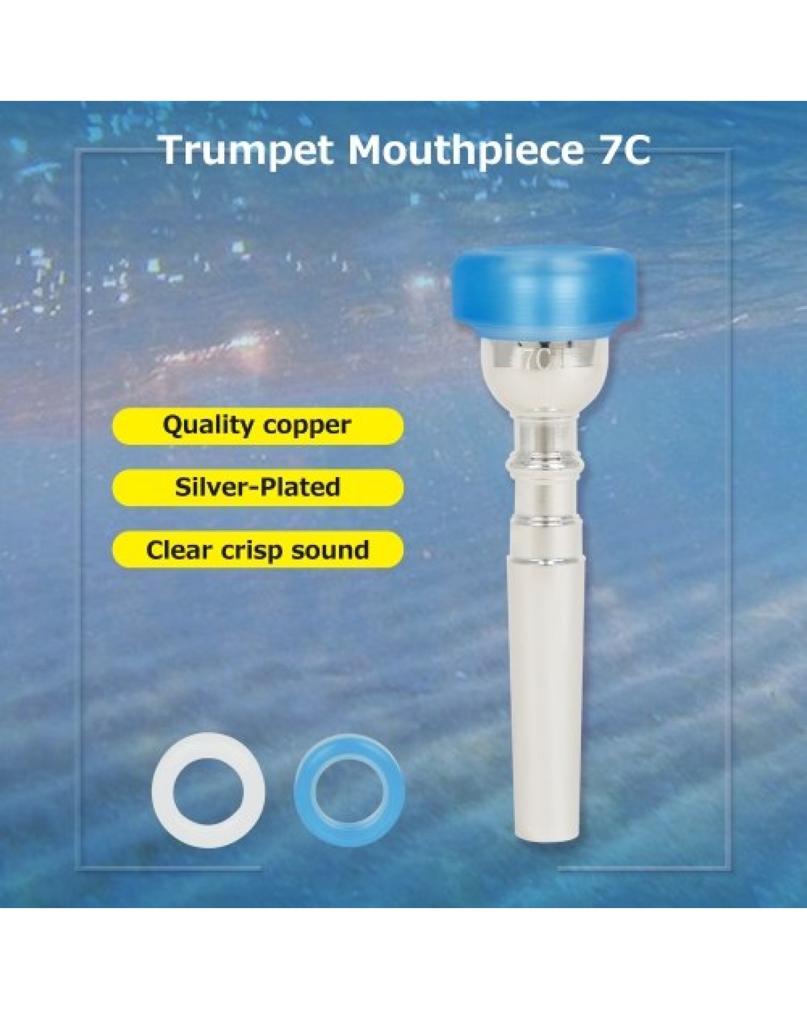 9.8mm Silver-Plated Copper Trumpet Mouthpiece 7C with Plastic Mouthpiece Rim