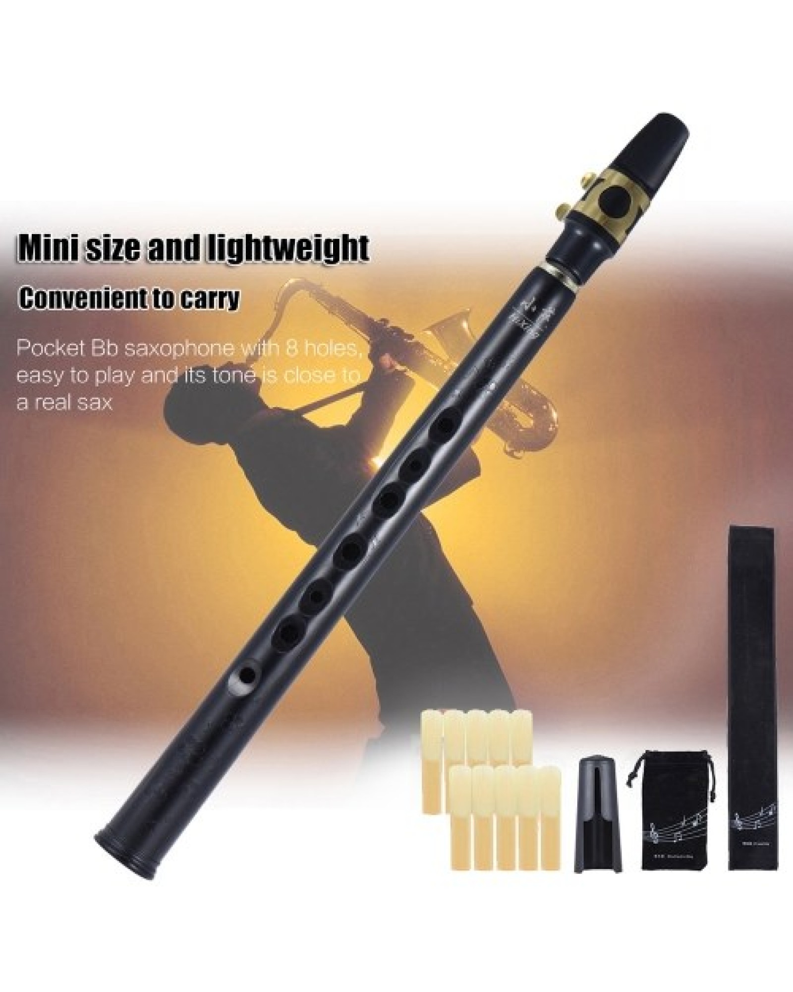 MinHiXing Pocket Bb Saxophone Sax ABS with Alto Mouthpieces 10pcs Reed Carrying Bag Woodwind Instrument