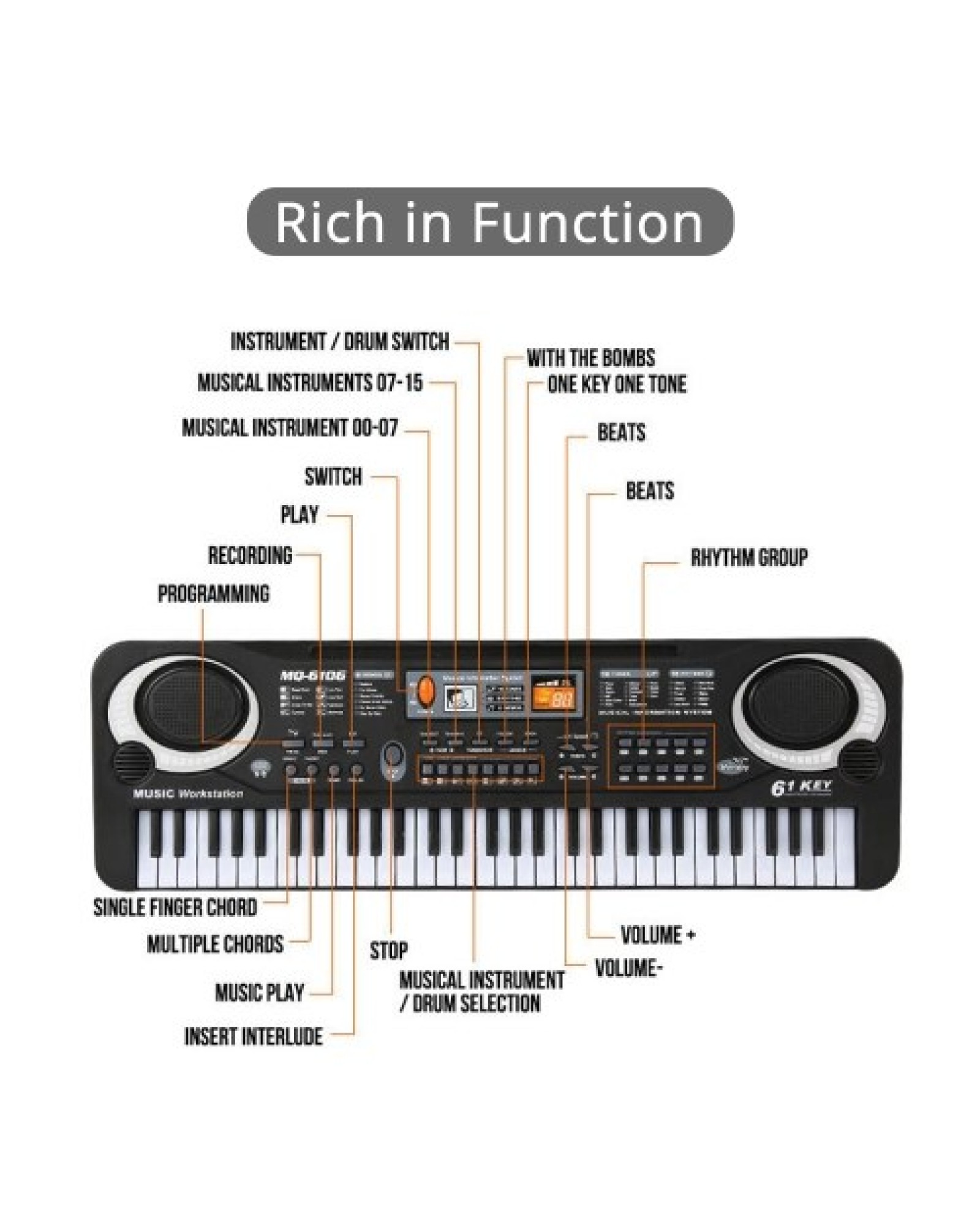61 Keys Electronic Organ USB Digital Keyboard Piano Musical Instrument Kids Toy with Microphone