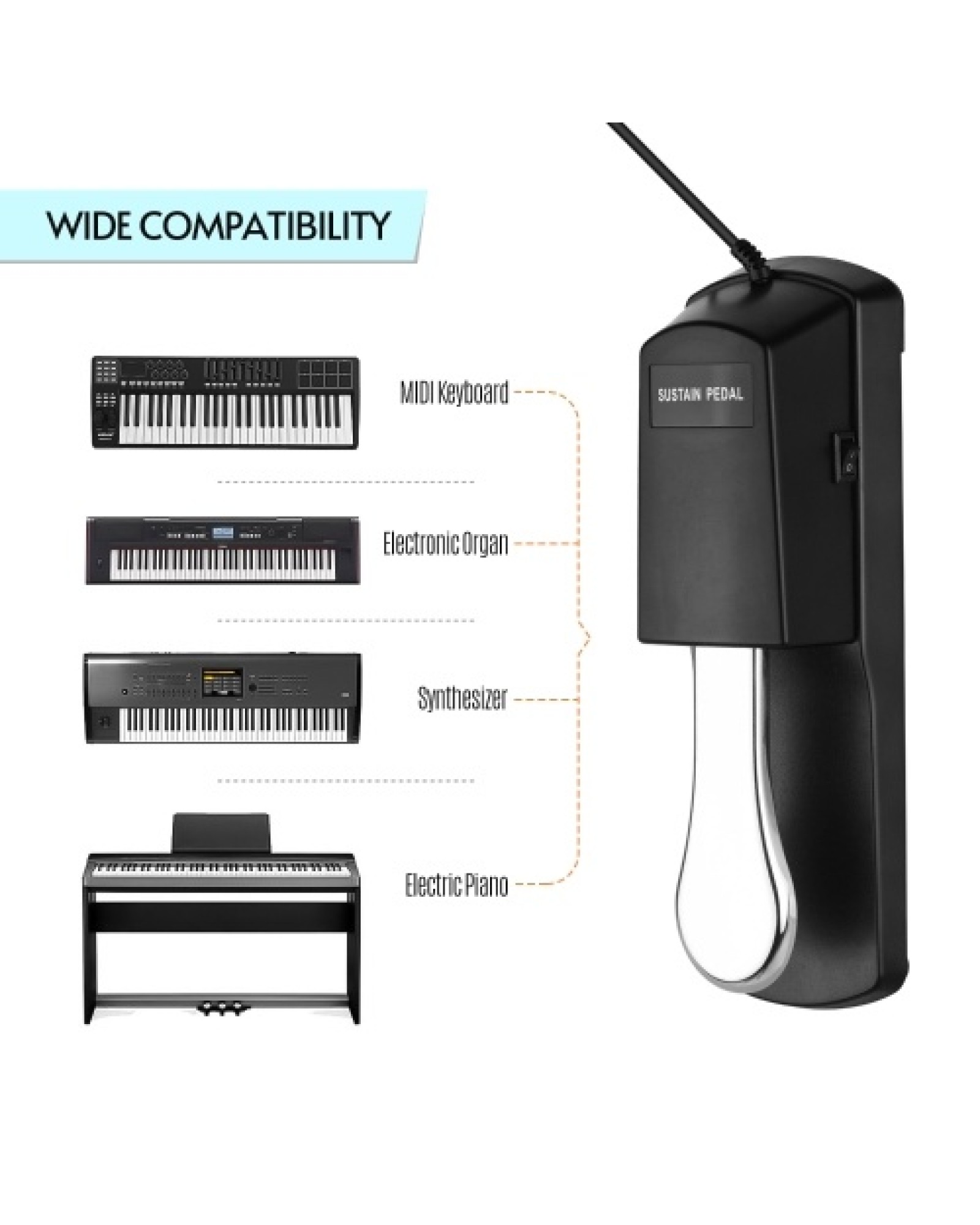 Piano Sustain Pedal Keyboard Damper Pedal 6.35mm Plug