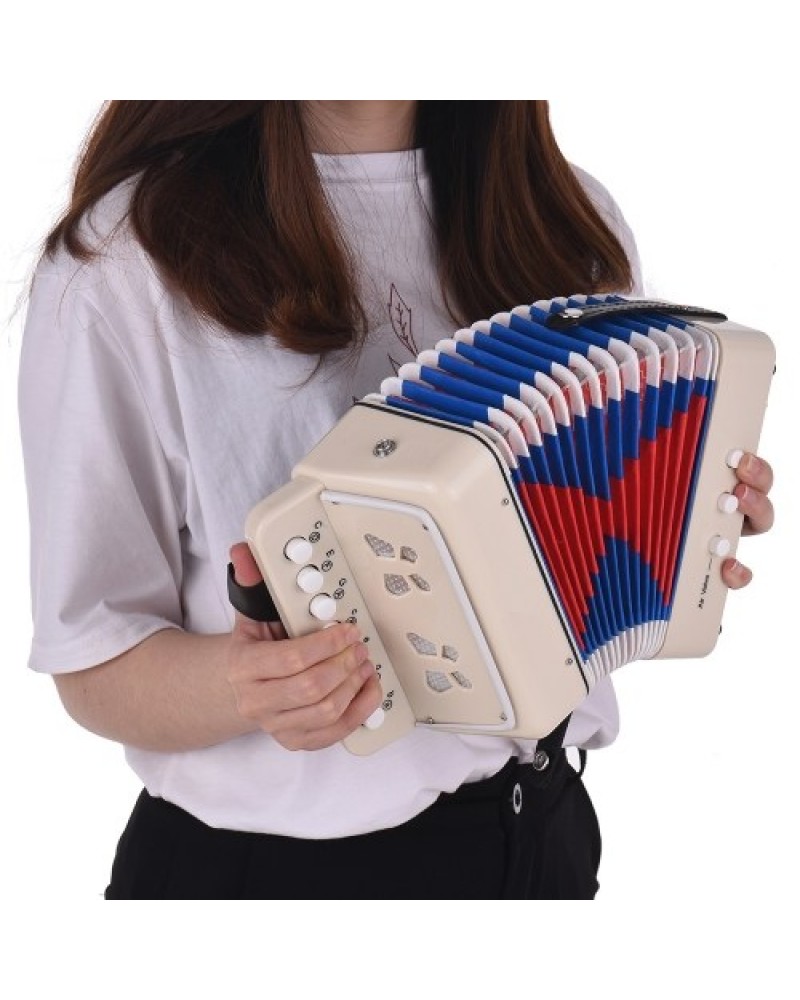 Mini 10-Button Kids Accordion Toy Supports Bass Chords 14 Notes with Cleaning Cloth Educational Music Instrument for Children