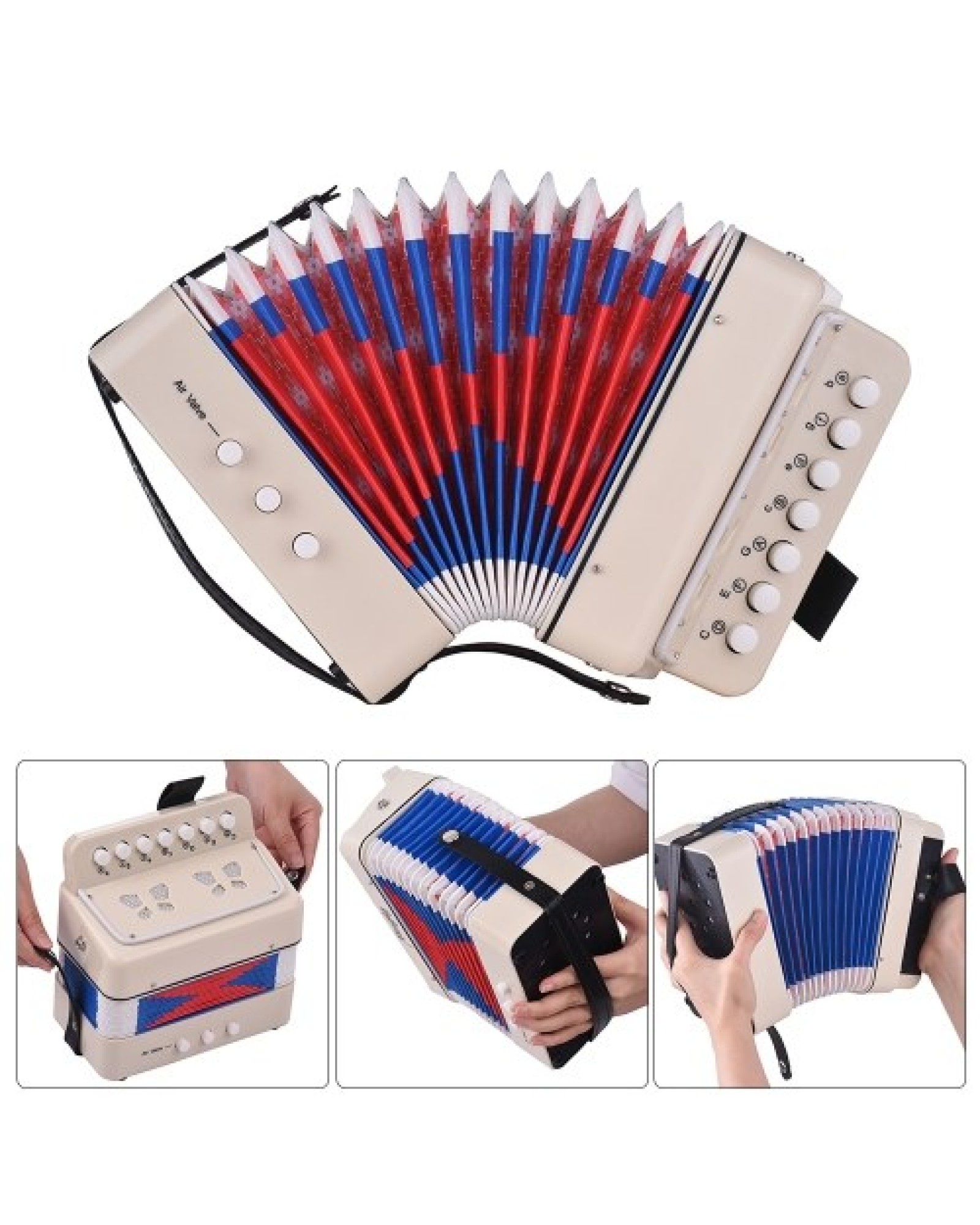 Mini 10-Button Kids Accordion Toy Supports Bass Chords 14 Notes with Cleaning Cloth Educational Music Instrument for Children