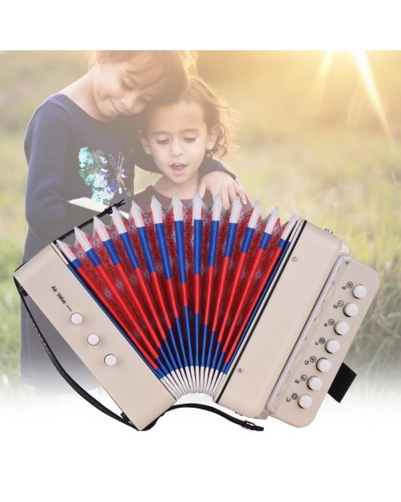 Mini 10-Button Kids Accordion Toy Supports Bass Chords 14 Notes with Cleaning Cloth Educational Music Instrument for Children