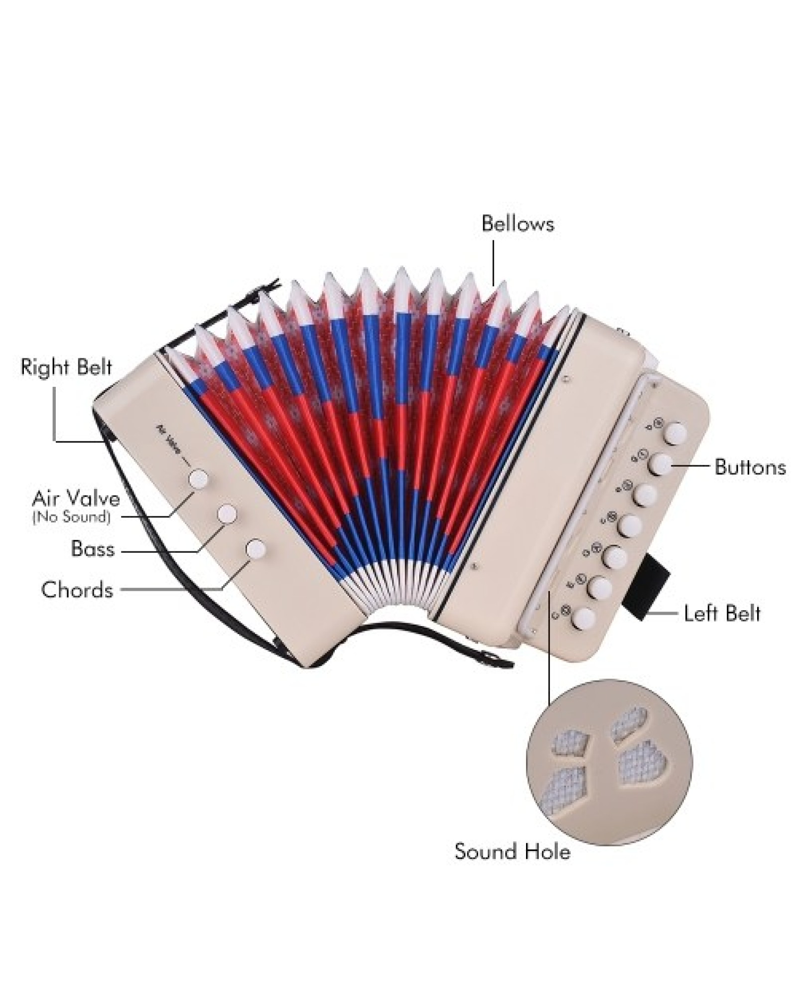 Mini 10-Button Kids Accordion Toy Supports Bass Chords 14 Notes with Cleaning Cloth Educational Music Instrument for Children