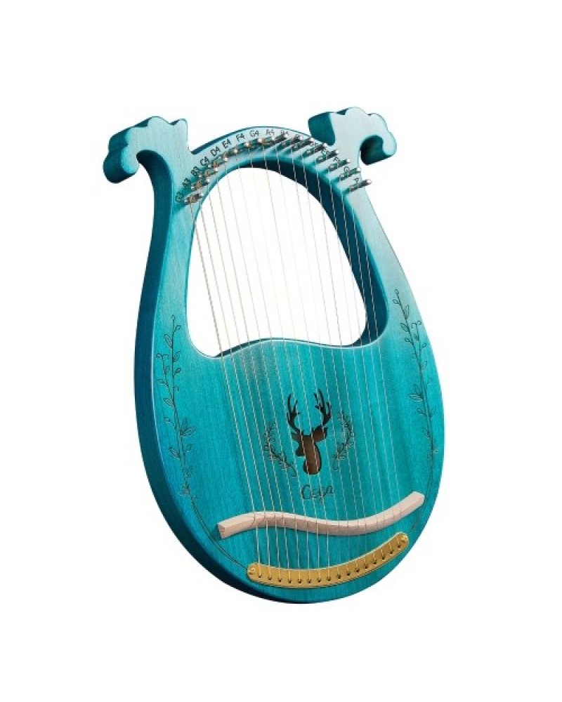 16-String Wooden Lyre Harp Resonance Box String Instrument with Tuning Wrench 3pcs Picks