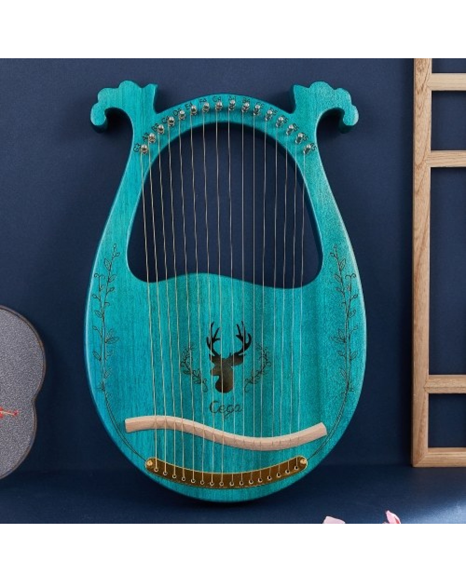 16-String Wooden Lyre Harp Resonance Box String Instrument with Tuning Wrench 3pcs Picks