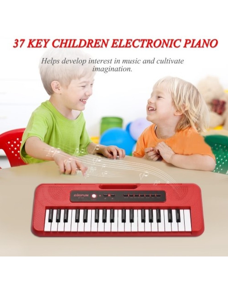 BIGFUN 37 Key Children Electronic Piano with Mini Microphone Preset 10 Demos Supports Recording Headphone/ Aux in Jack Portable 
