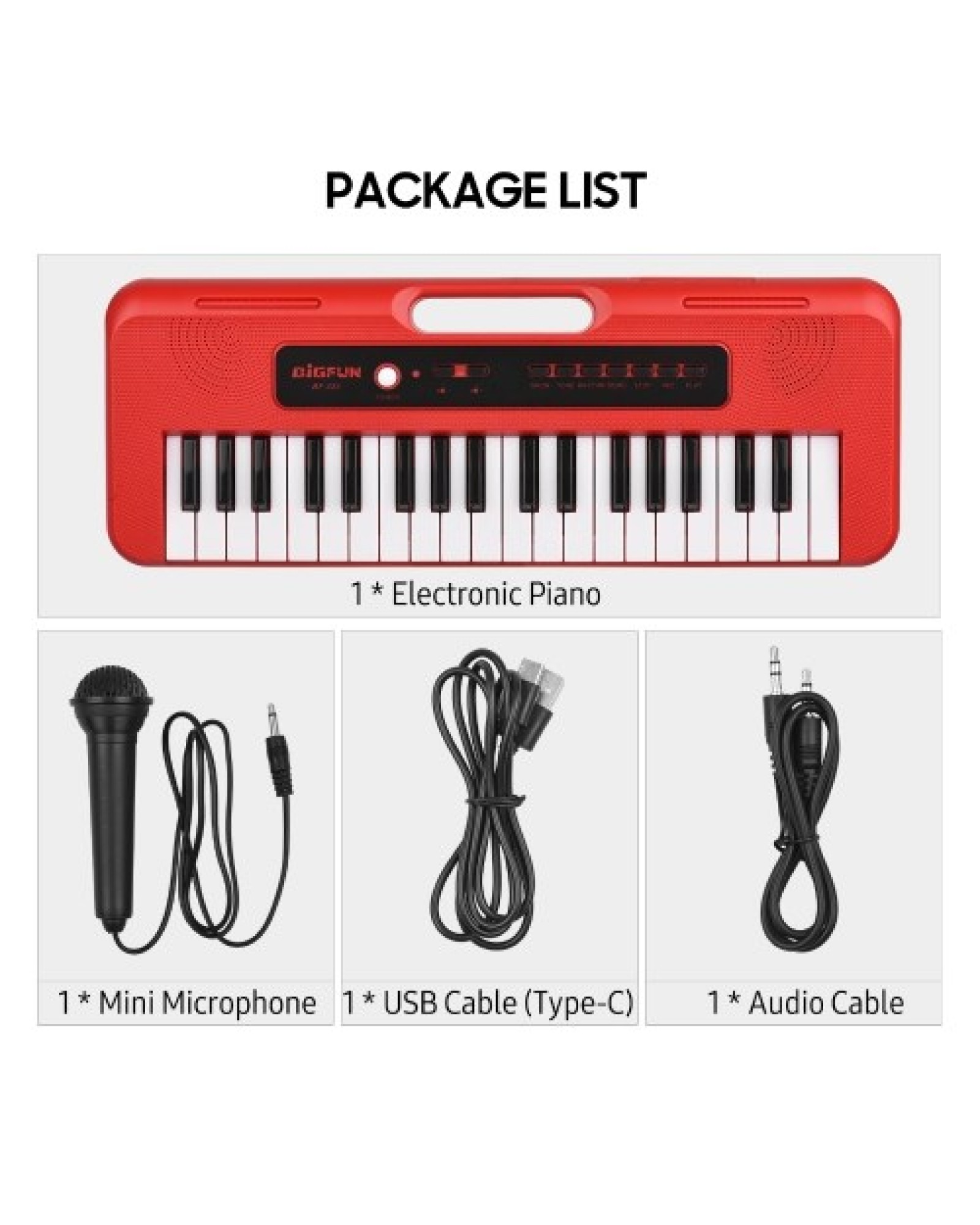 BIGFUN 37 Key Children Electronic Piano with Mini Microphone Preset 10 Demos Supports Recording Headphone/ Aux in Jack Portable 