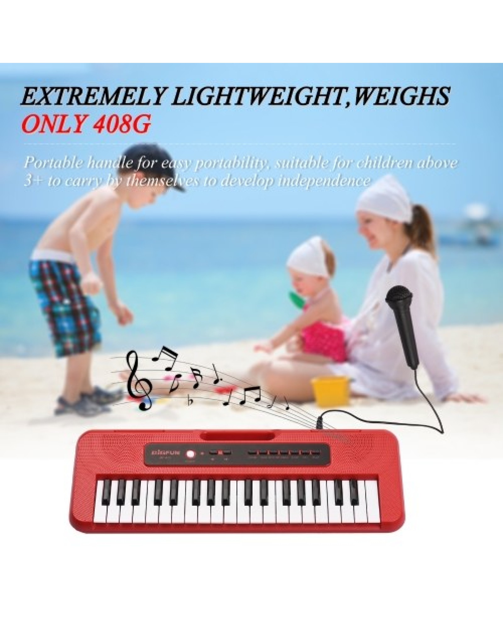 BIGFUN 37 Key Children Electronic Piano with Mini Microphone Preset 10 Demos Supports Recording Headphone/ Aux in Jack Portable 