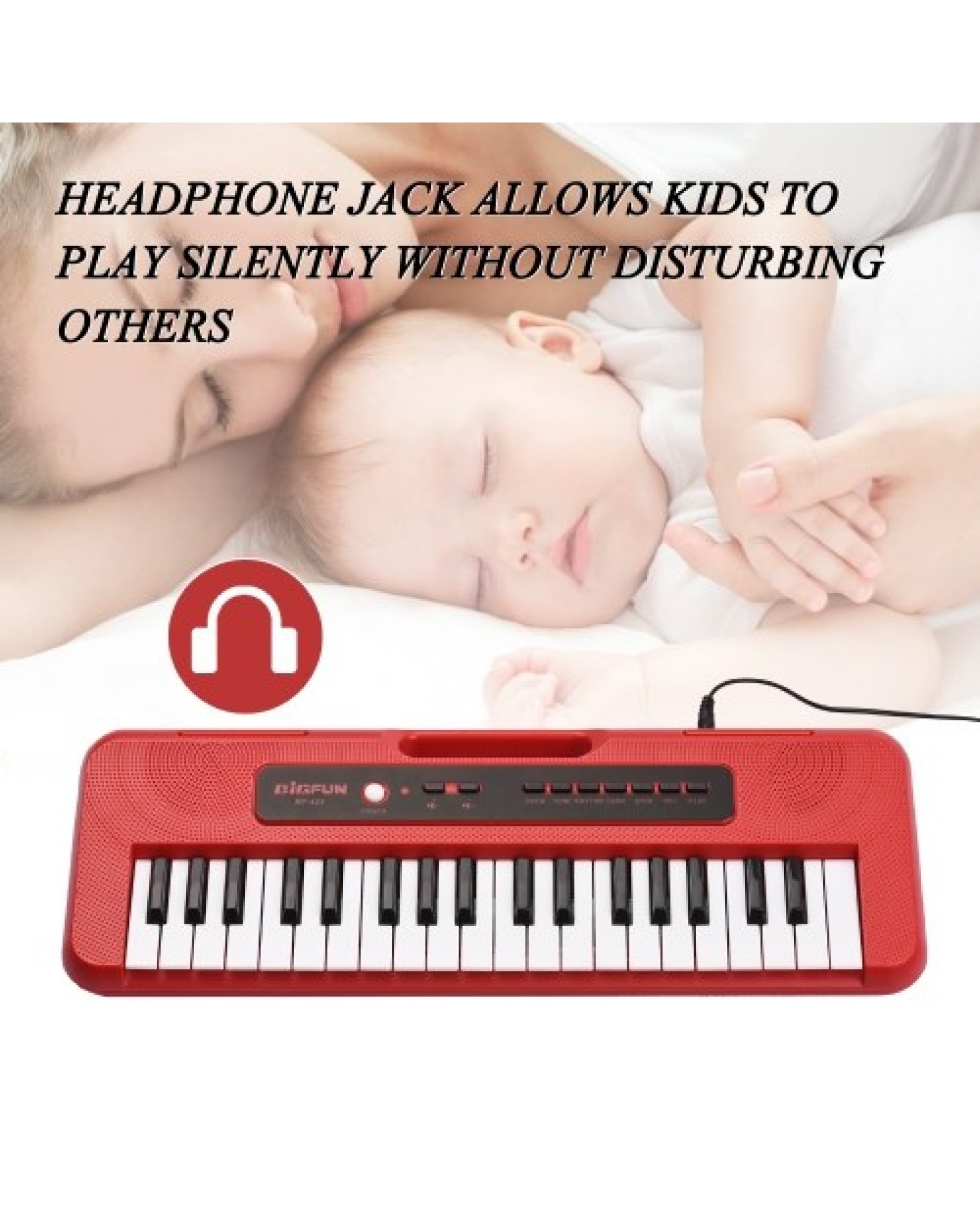 BIGFUN 37 Key Children Electronic Piano with Mini Microphone Preset 10 Demos Supports Recording Headphone/ Aux in Jack Portable 