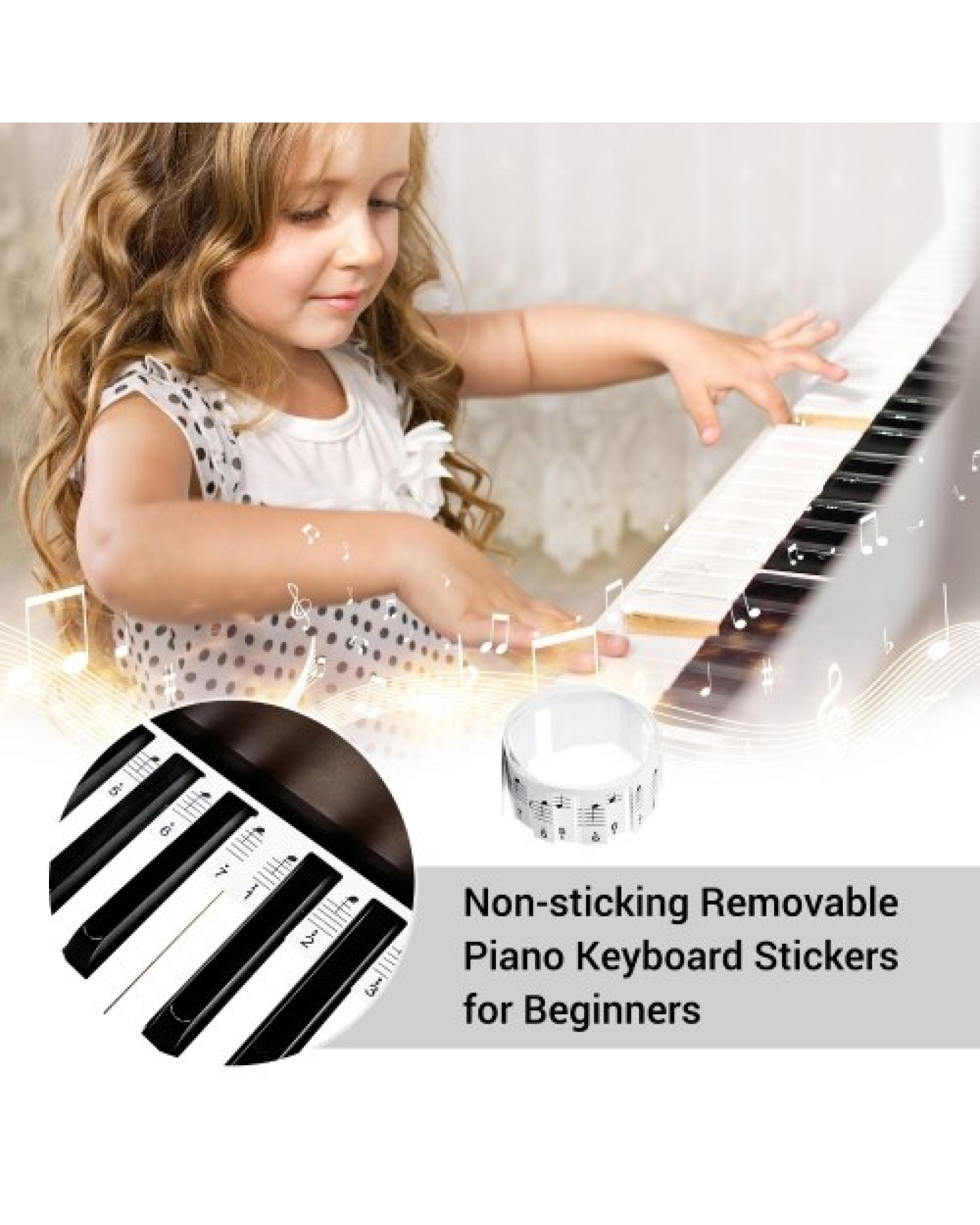 88-key Piano Note Chart Non-sticking Removable Piano Keyboard Stickers with Music Stave &amp; Numbered Musical Notation for Kids