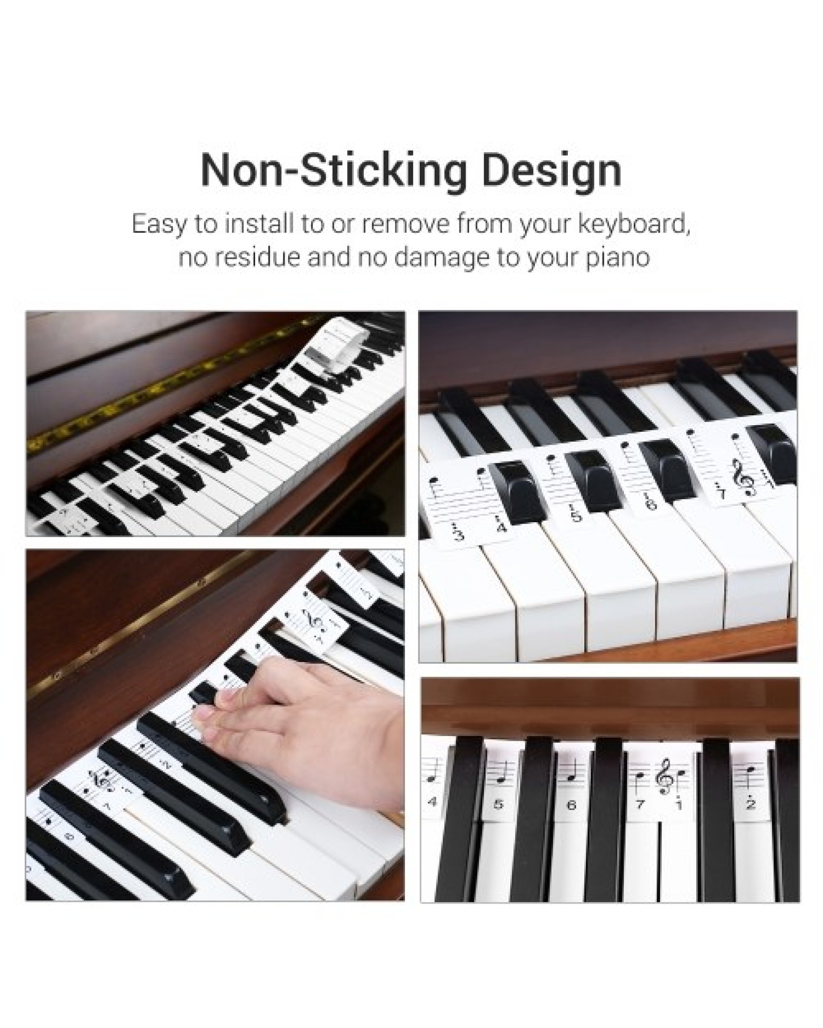 88-key Piano Note Chart Non-sticking Removable Piano Keyboard Stickers with Music Stave &amp; Numbered Musical Notation for Kids