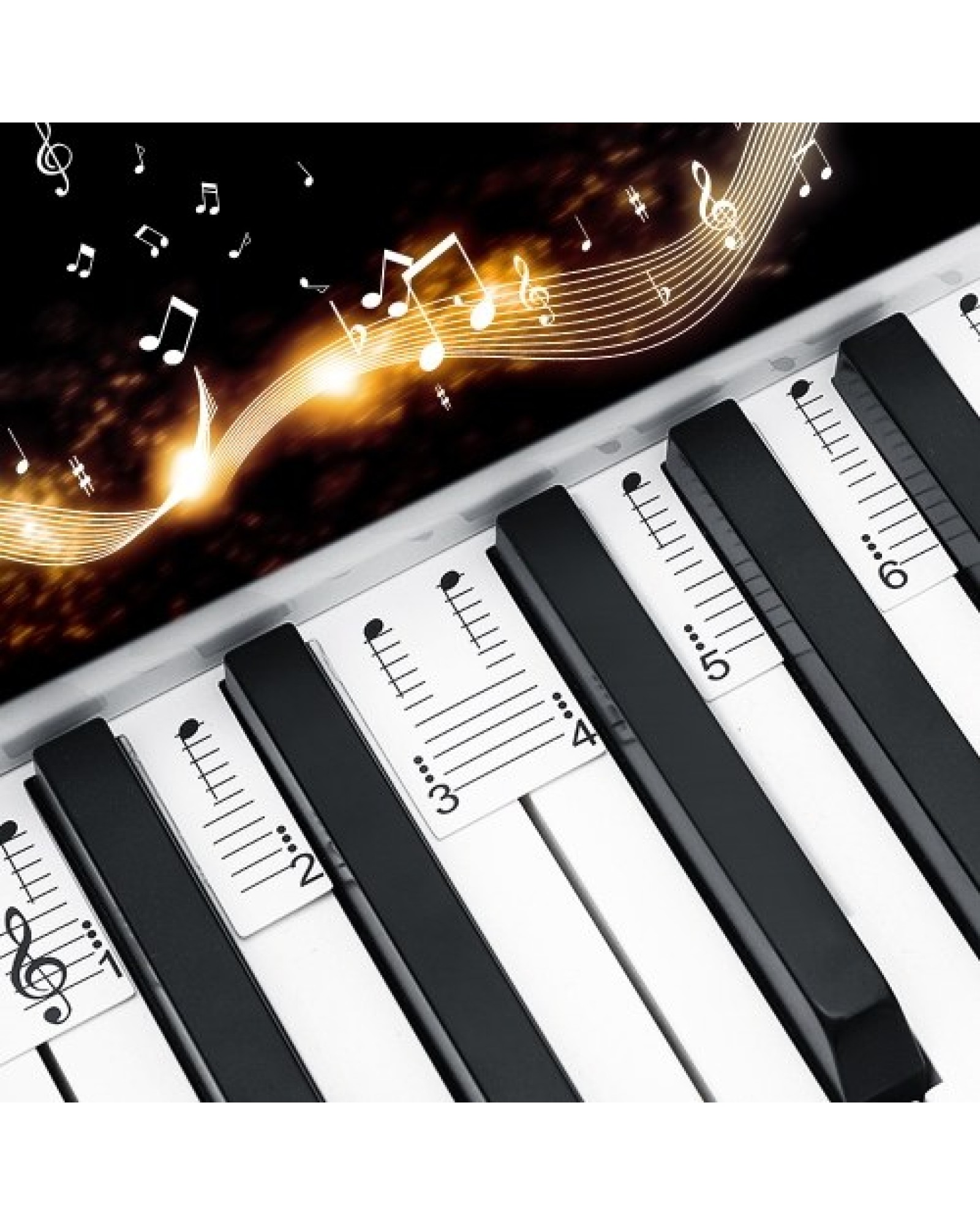 88-key Piano Note Chart Non-sticking Removable Piano Keyboard Stickers with Music Stave &amp; Numbered Musical Notation for Kids