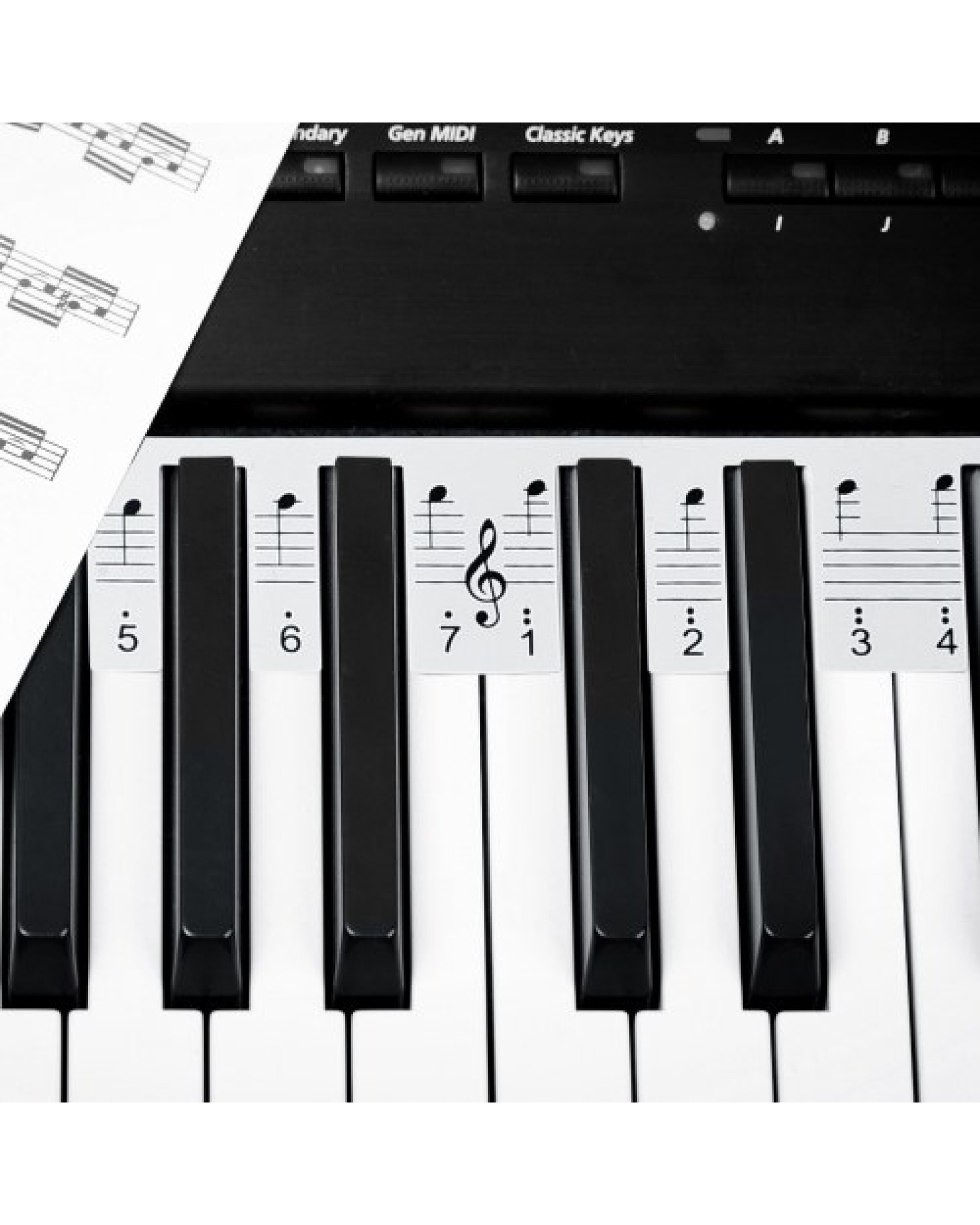 88-key Piano Note Chart Non-sticking Removable Piano Keyboard Stickers with Music Stave &amp; Numbered Musical Notation for Kids