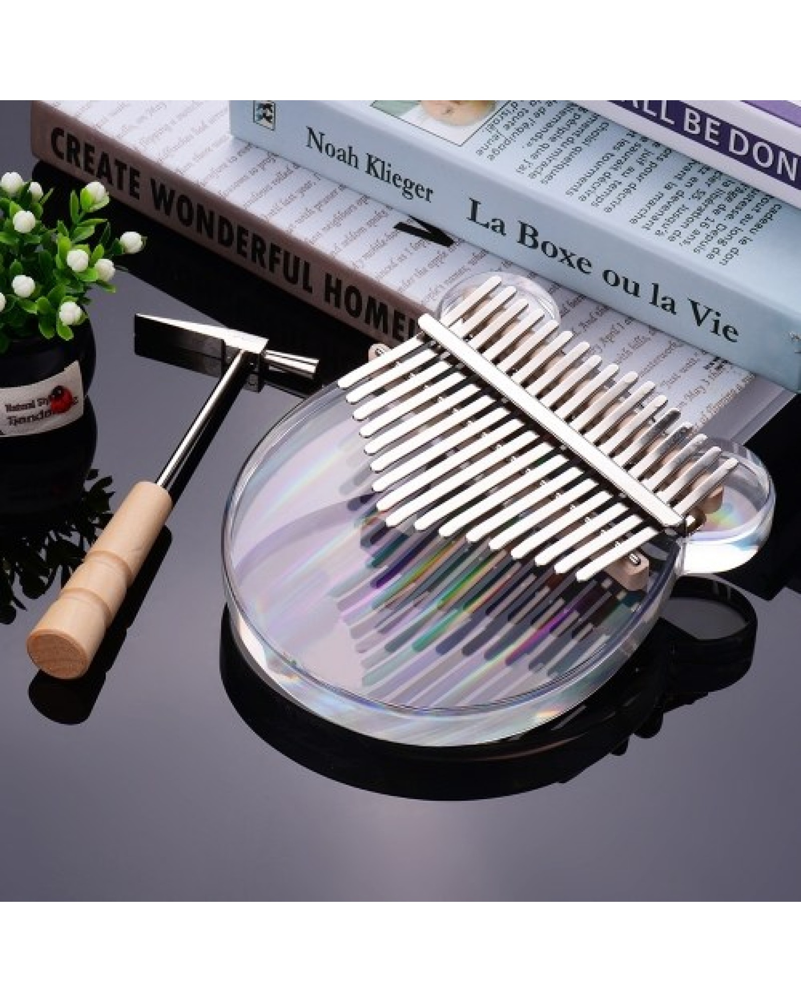 17-Key Kalimba Piano Transparent Acrylic Material with Carry Bag Musical Note Stickers Tuning Hammer Cleaning Cloth Musical Gift