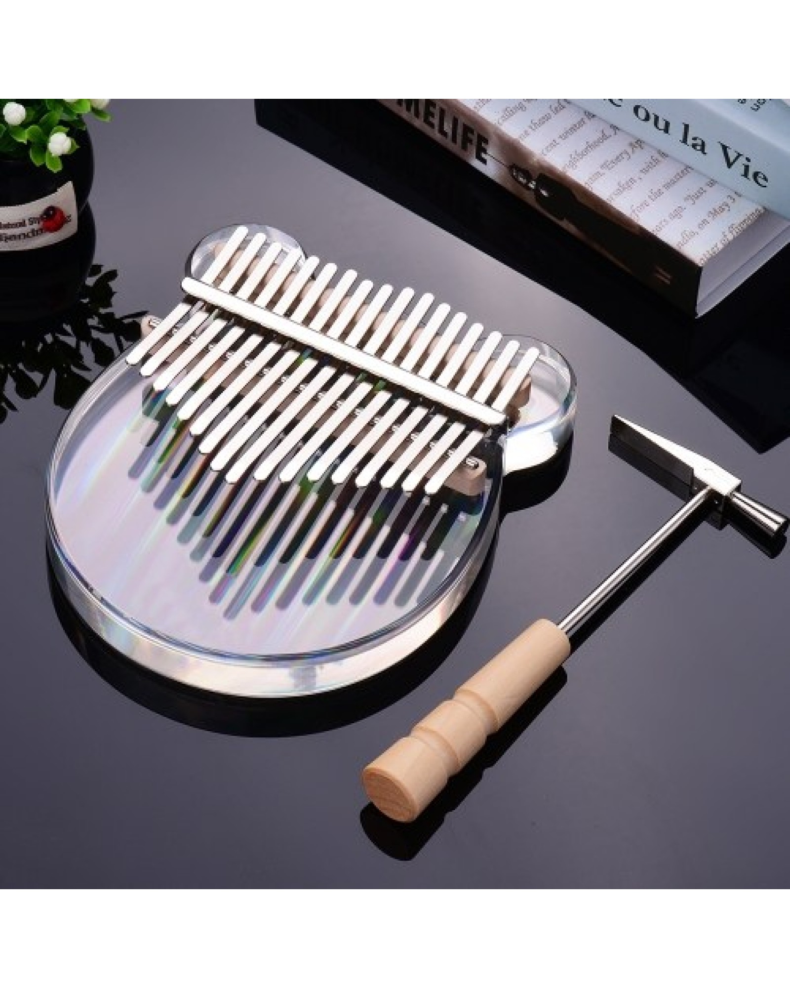 17-Key Kalimba Piano Transparent Acrylic Material with Carry Bag Musical Note Stickers Tuning Hammer Cleaning Cloth Musical Gift