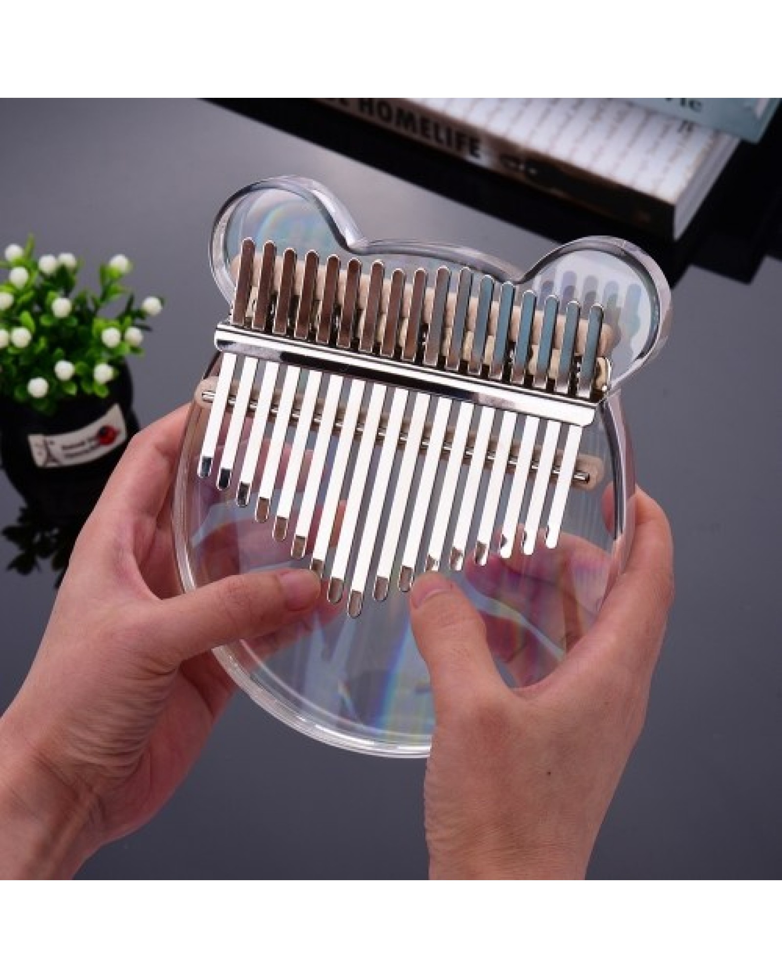 17-Key Kalimba Piano Transparent Acrylic Material with Carry Bag Musical Note Stickers Tuning Hammer Cleaning Cloth Musical Gift