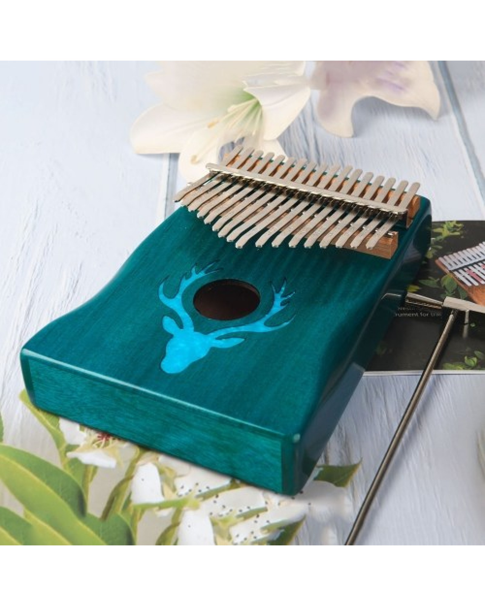 17 Keys Kalimba Elk Thumb Piano with Hammer Portable Musical Instrument Dreamy Elk Blue Color