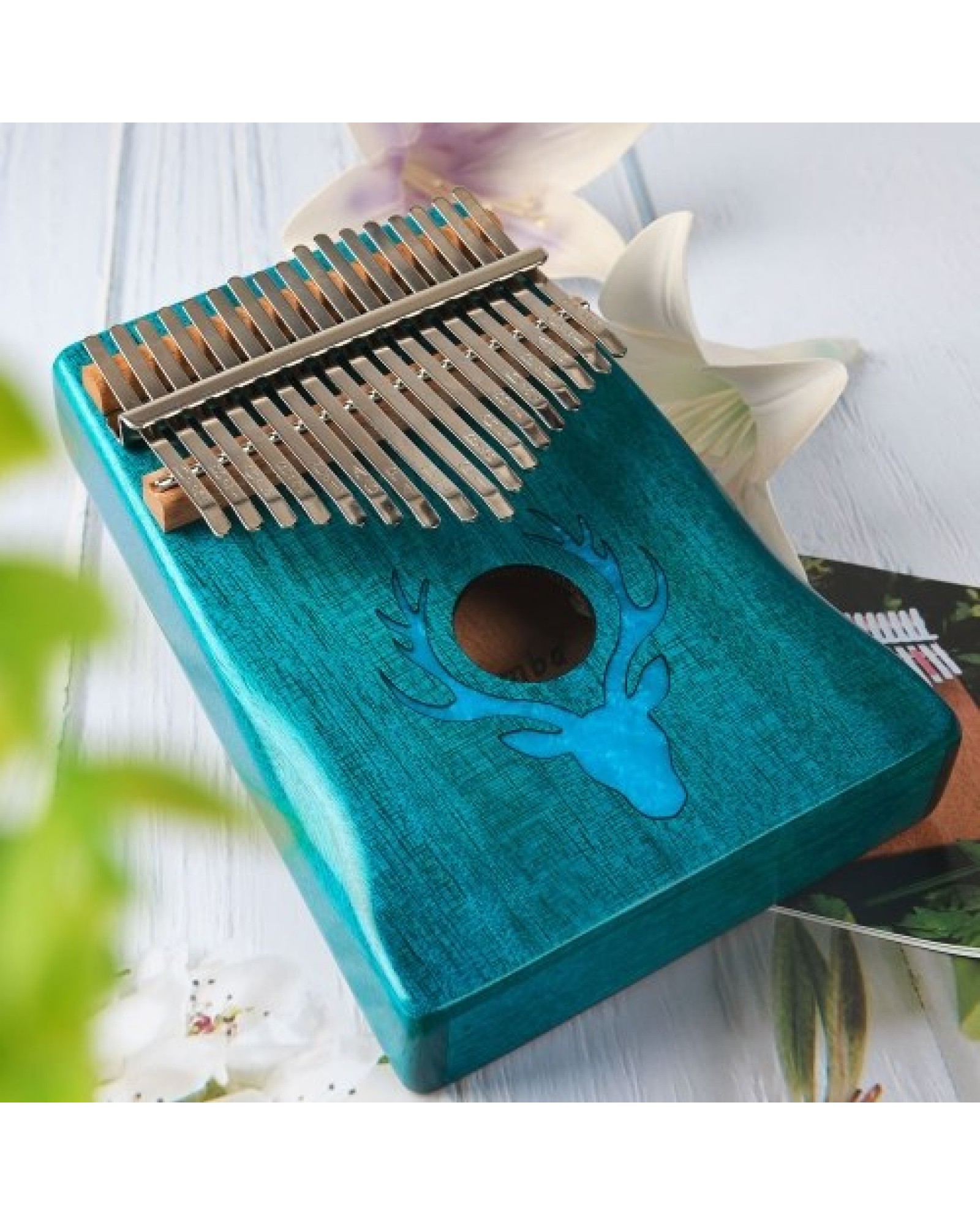 17 Keys Kalimba Elk Thumb Piano with Hammer Portable Musical Instrument Dreamy Elk Blue Color