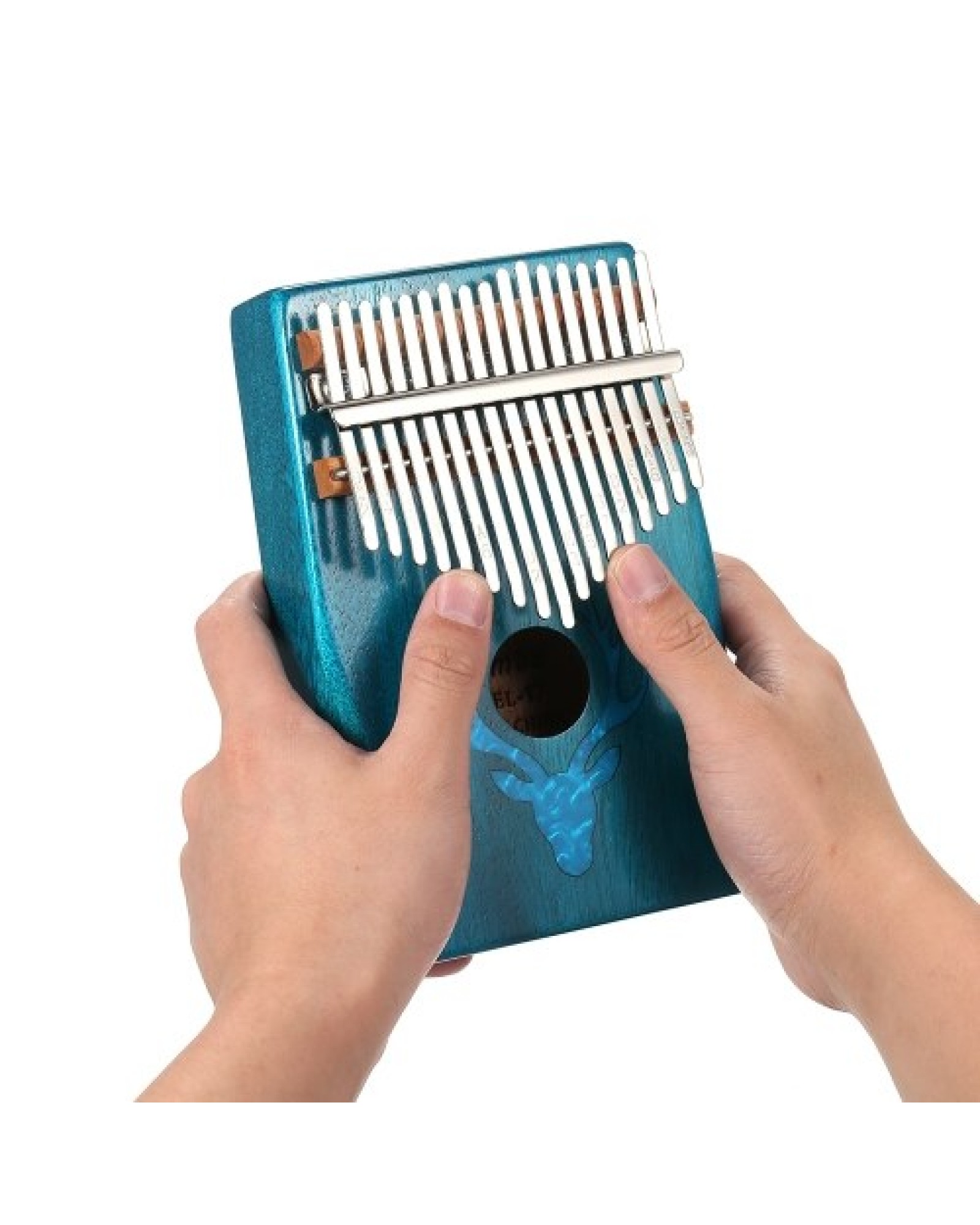 17 Keys Kalimba Elk Thumb Piano with Hammer Portable Musical Instrument Dreamy Elk Blue Color