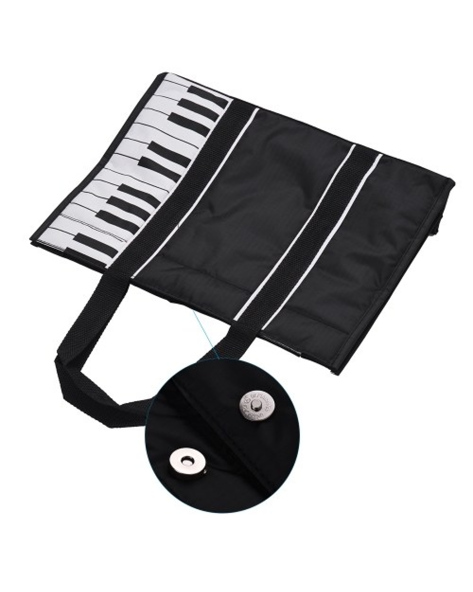 Waterproof Handbag Music Tote Shoulder Grocery Shopping Bag 5mm Cotton Padding with Piano Key Pattern