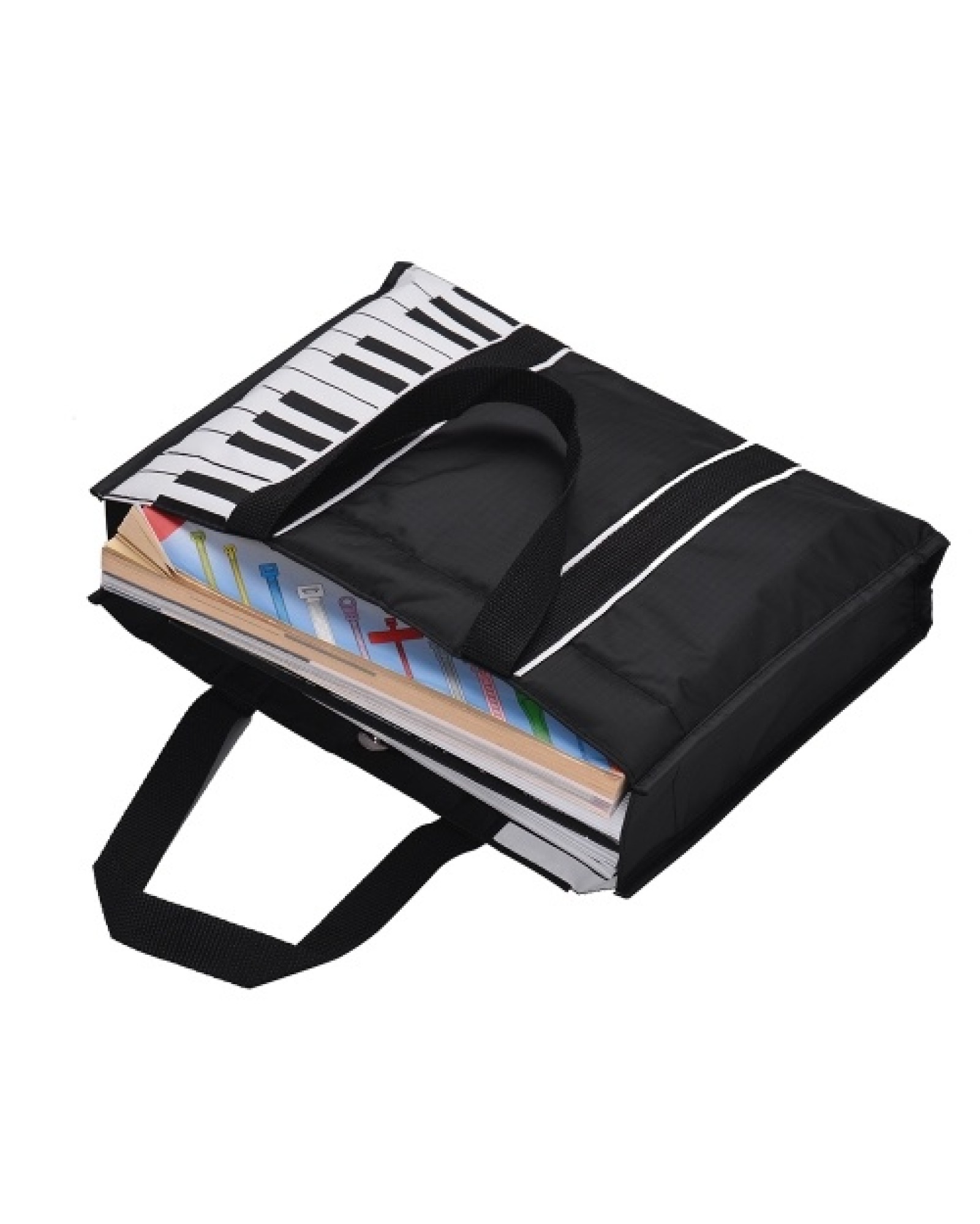 Waterproof Handbag Music Tote Shoulder Grocery Shopping Bag 5mm Cotton Padding with Piano Key Pattern
