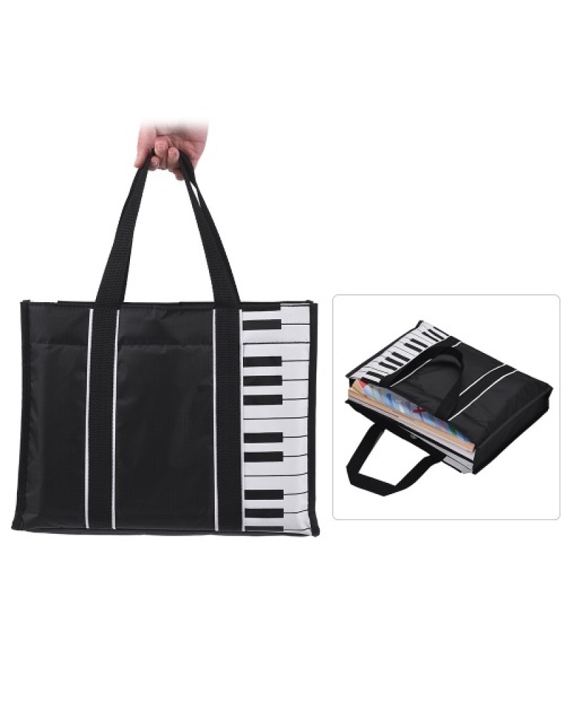 Waterproof Handbag Music Tote Shoulder Grocery Shopping Bag 5mm Cotton Padding with Piano Key Pattern