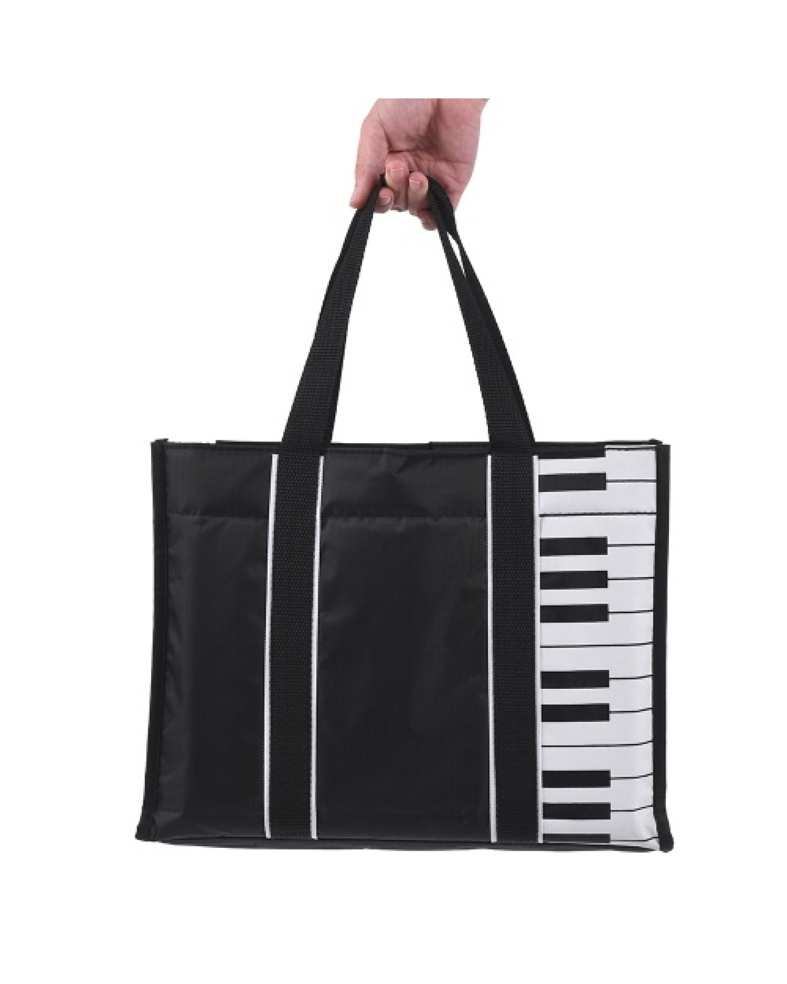 Waterproof Handbag Music Tote Shoulder Grocery Shopping Bag 5mm Cotton Padding with Piano Key Pattern