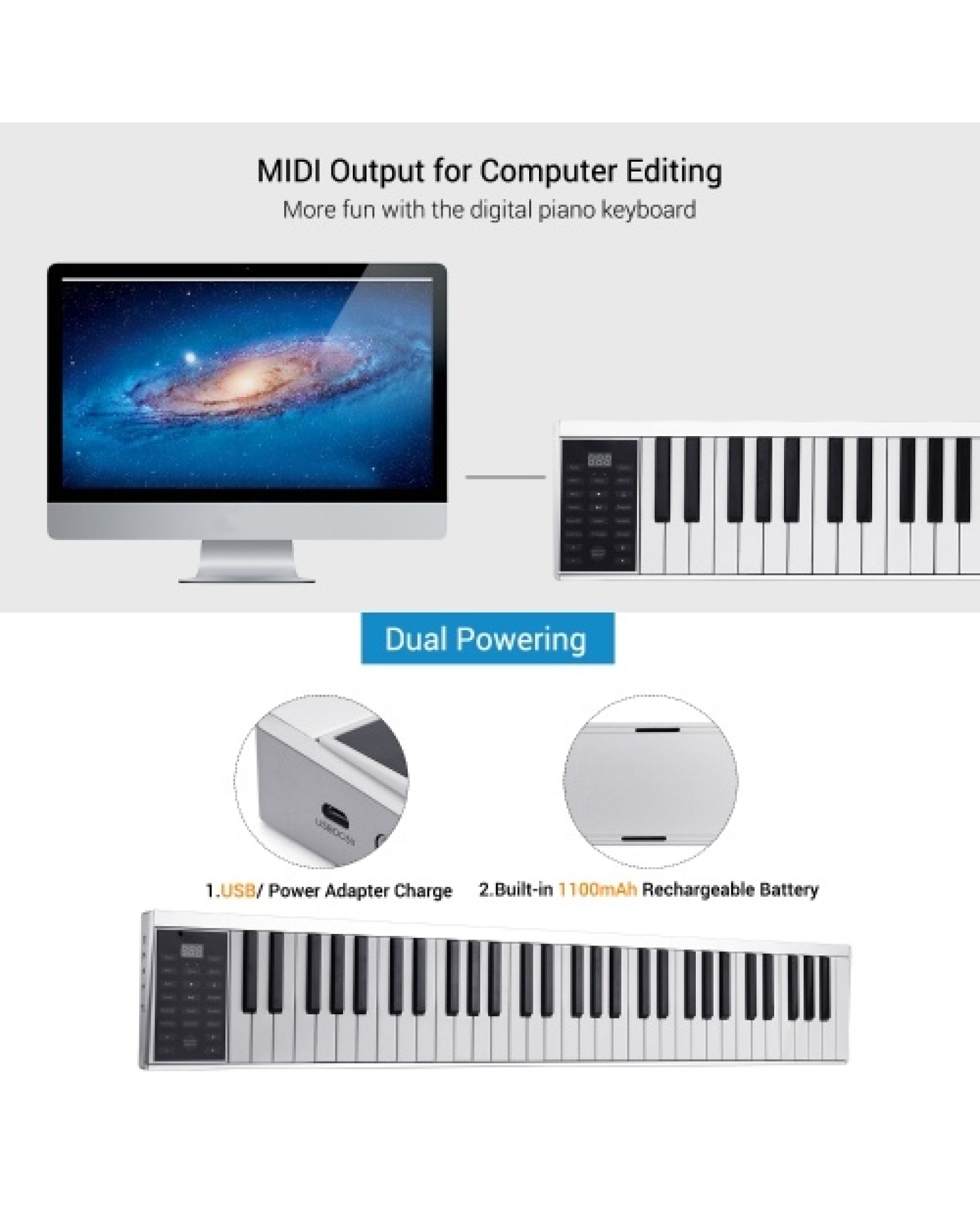 61 Keys Digital Electronic Piano Keyboard MIDI Output