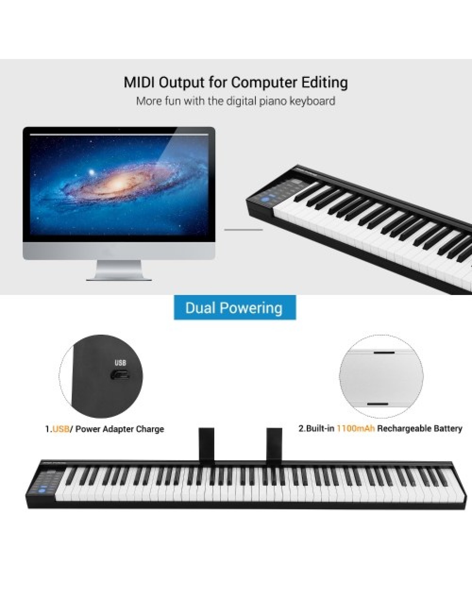 88 Keys Digital Electronic Piano Keyboard MIDI Output