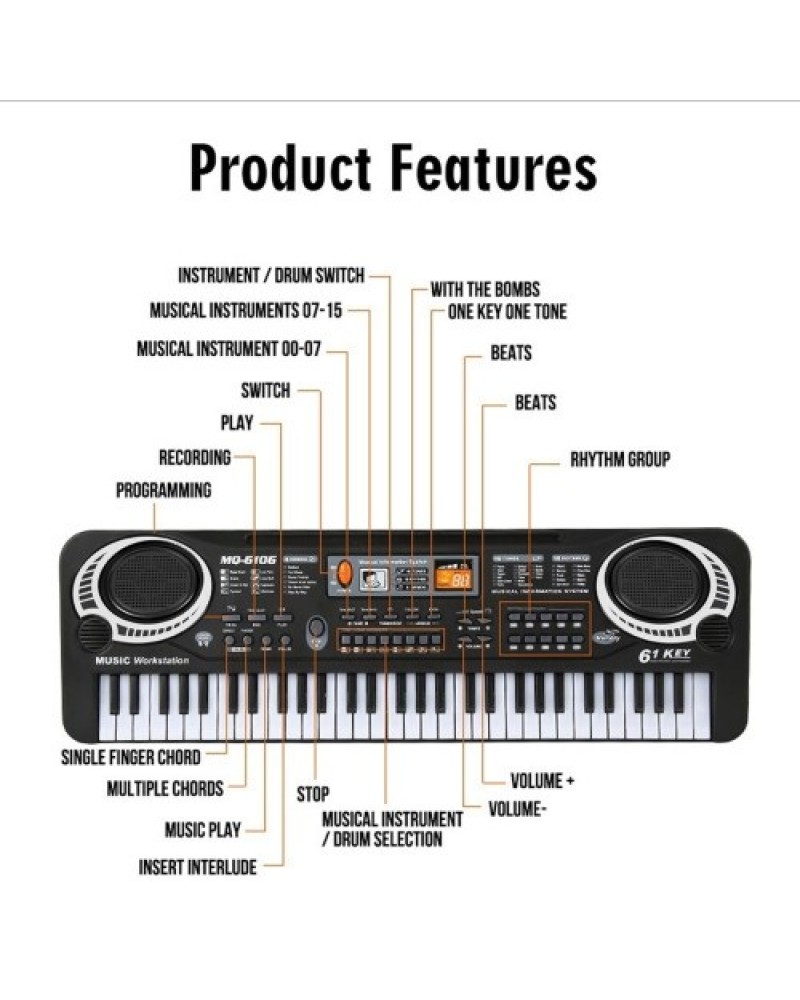61 Keys Black Digital Music Electronic Keyboard KeyBoard Electric Piano Kids Gift Musical Instrument