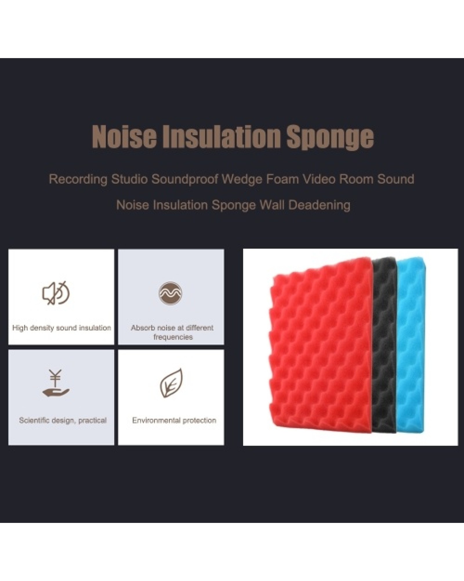 24pcs Recording Soundproof Foam Video Room Sound Noise Insulation Sponge Wall Deadening