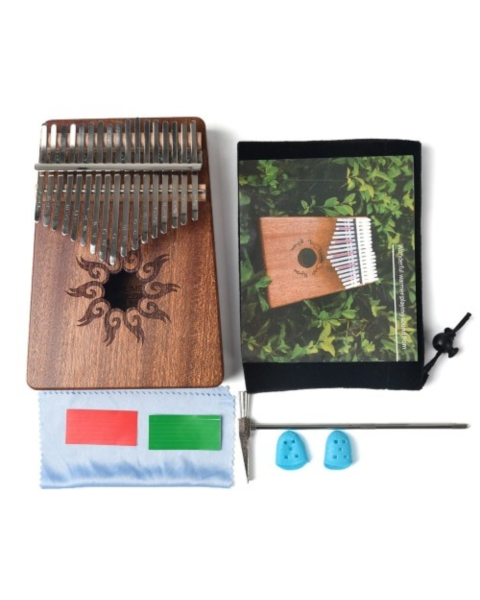 17-Tone Thumb Piano Flame Pattern Pine Wood Musical Instrument with Learning Book Tune Hammer