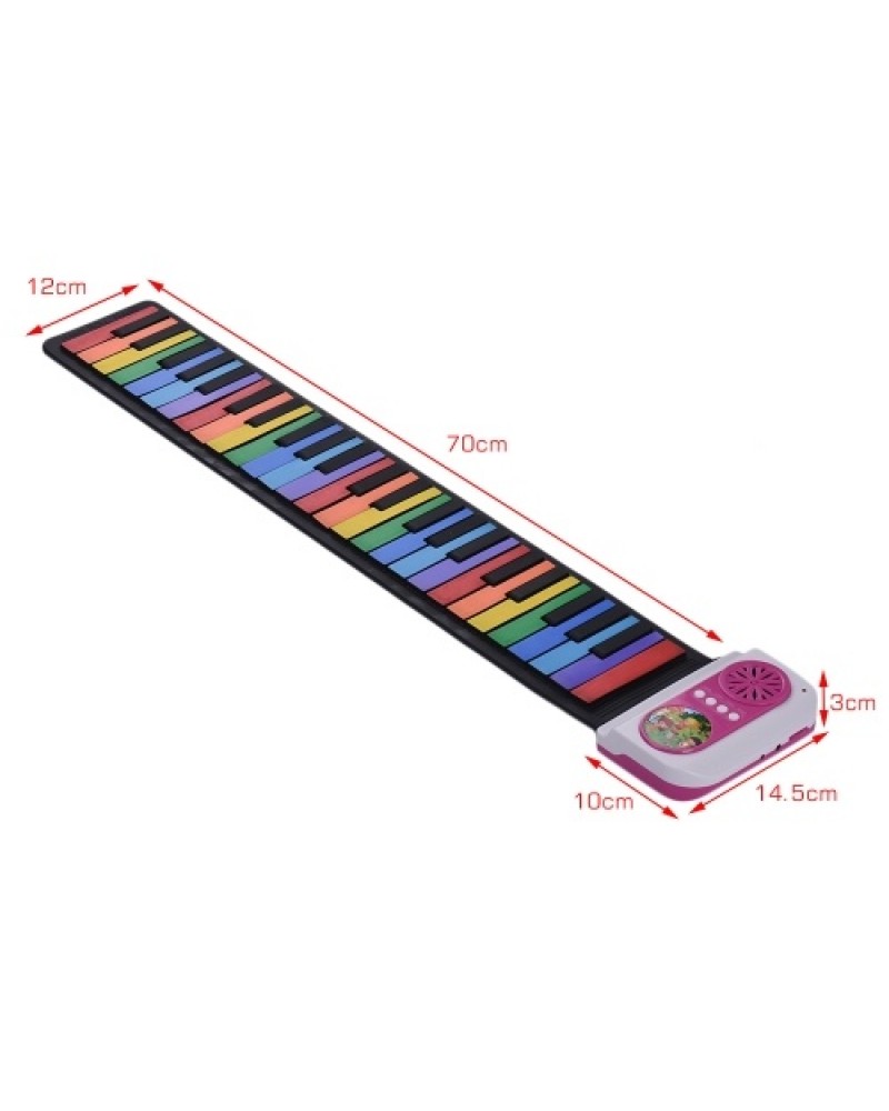 49-Key Portable Roll-Up Piano Silicon Electronic Keyboard Colorful Keys Built-in Speaker Musical Toy for Children Kids
