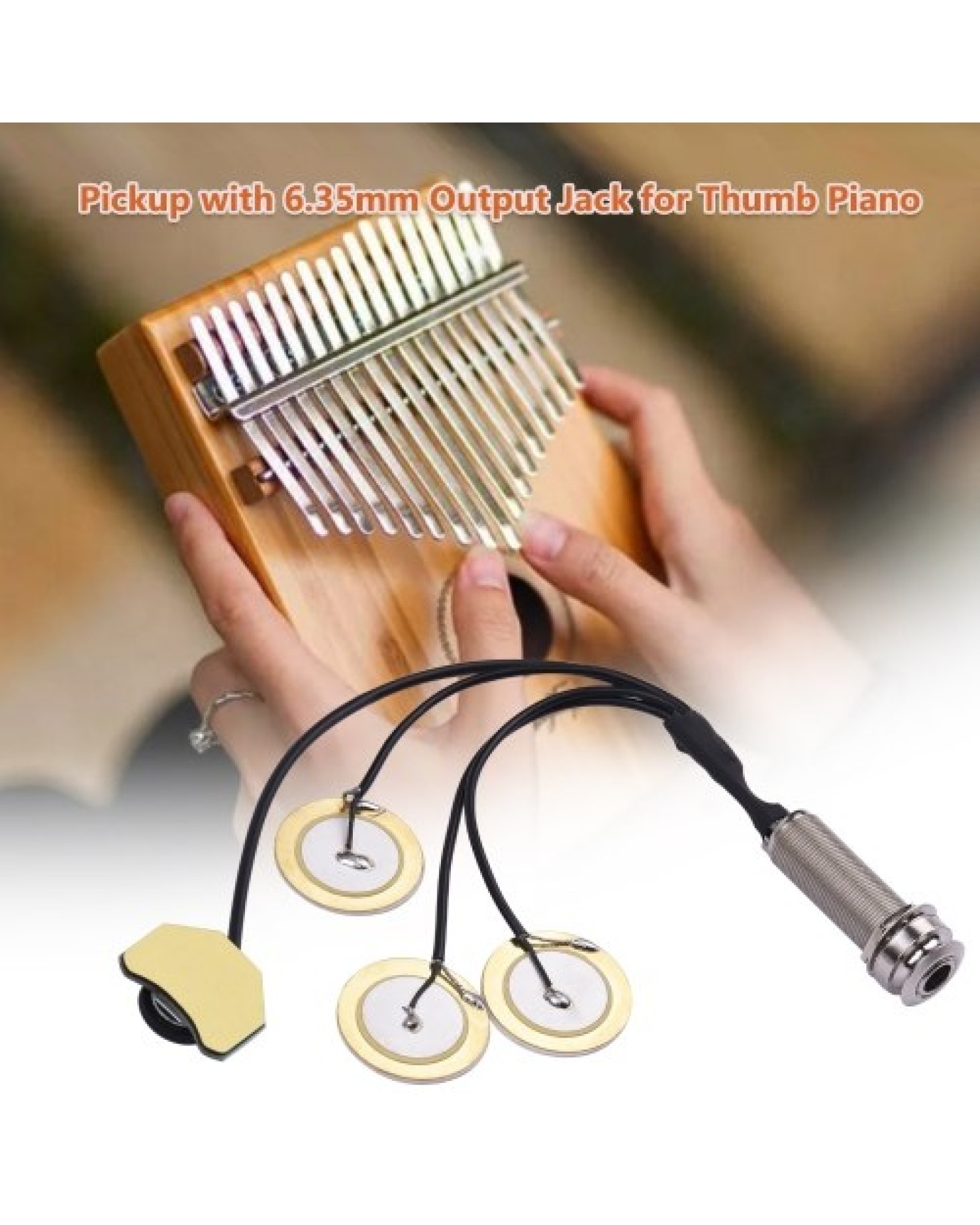 Thumb Piano Pickup Kalimba Pick Up Transducer 6.35mm Output Jack with Volume Control, 3 Transducers