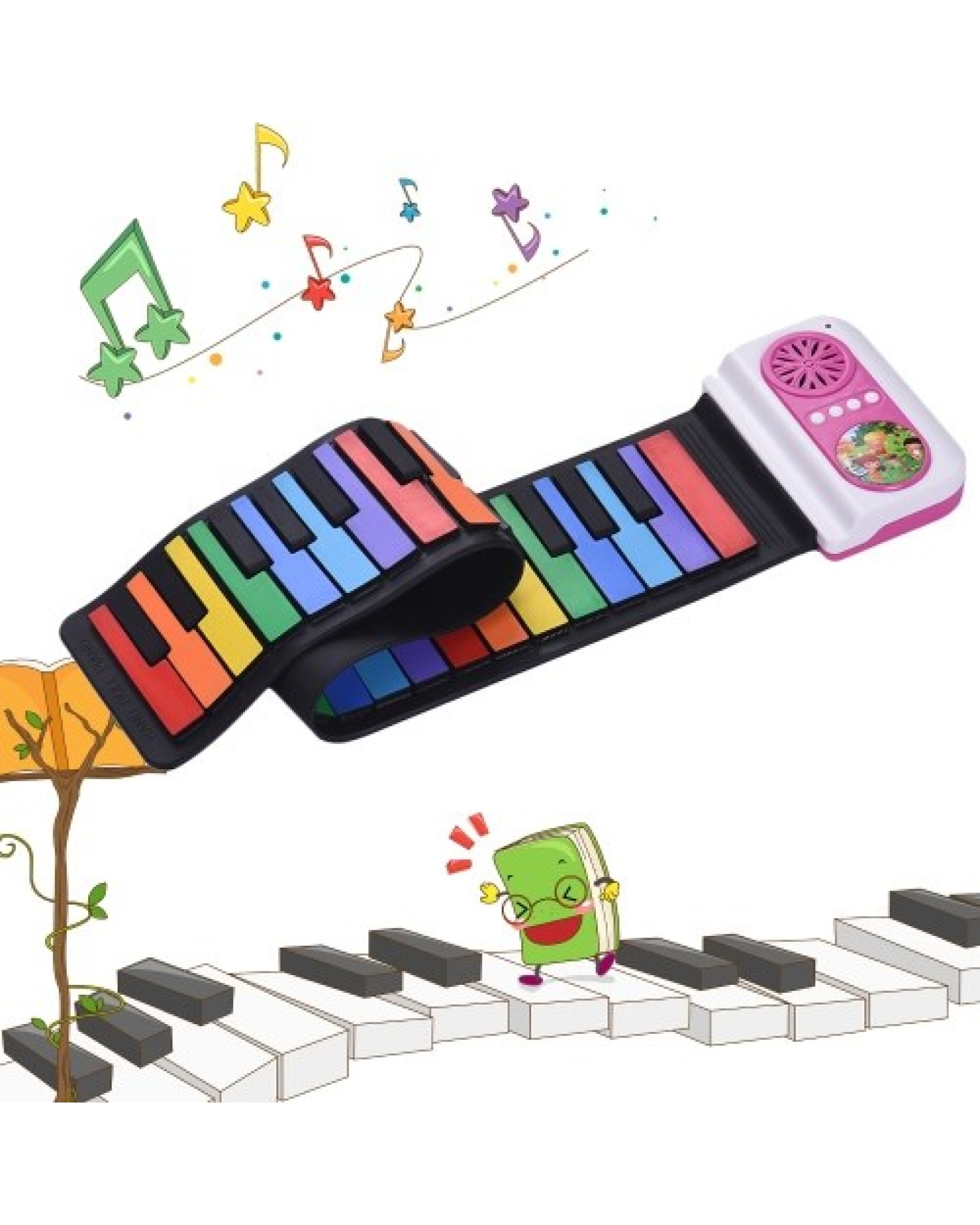49-Key Portable Roll-Up Piano Silicon Electronic Keyboard Colorful Keys Built-in Speaker Musical Toy for Children Kids